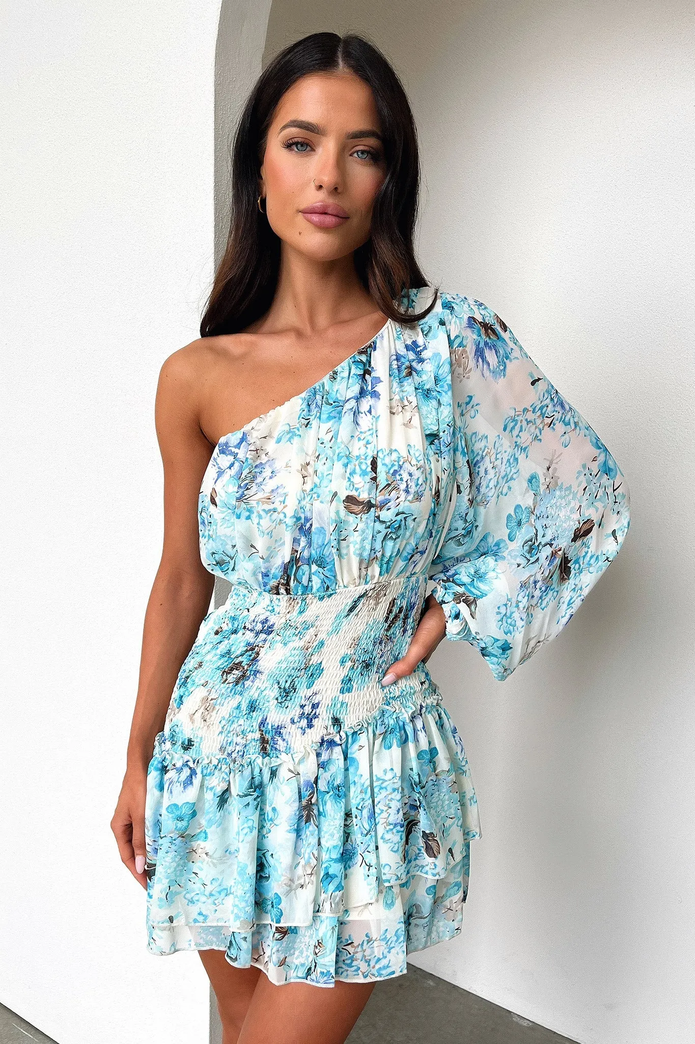 Lightweight Weave Moisture Wicking Lining Katina Mini Dress - Dark Blue Floral