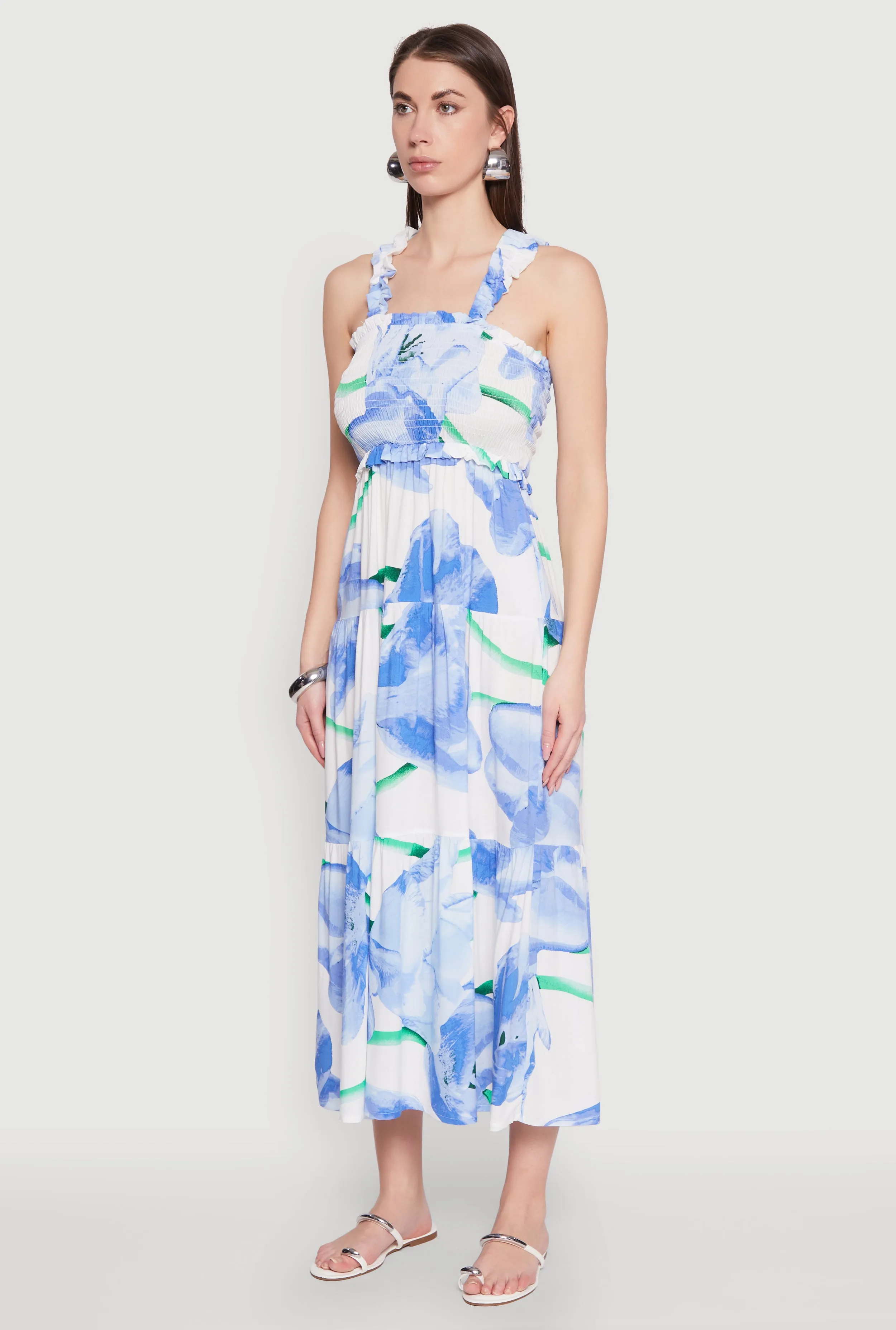 Day-To-Night Wear Floral Square Neck Tiered Midi Dress