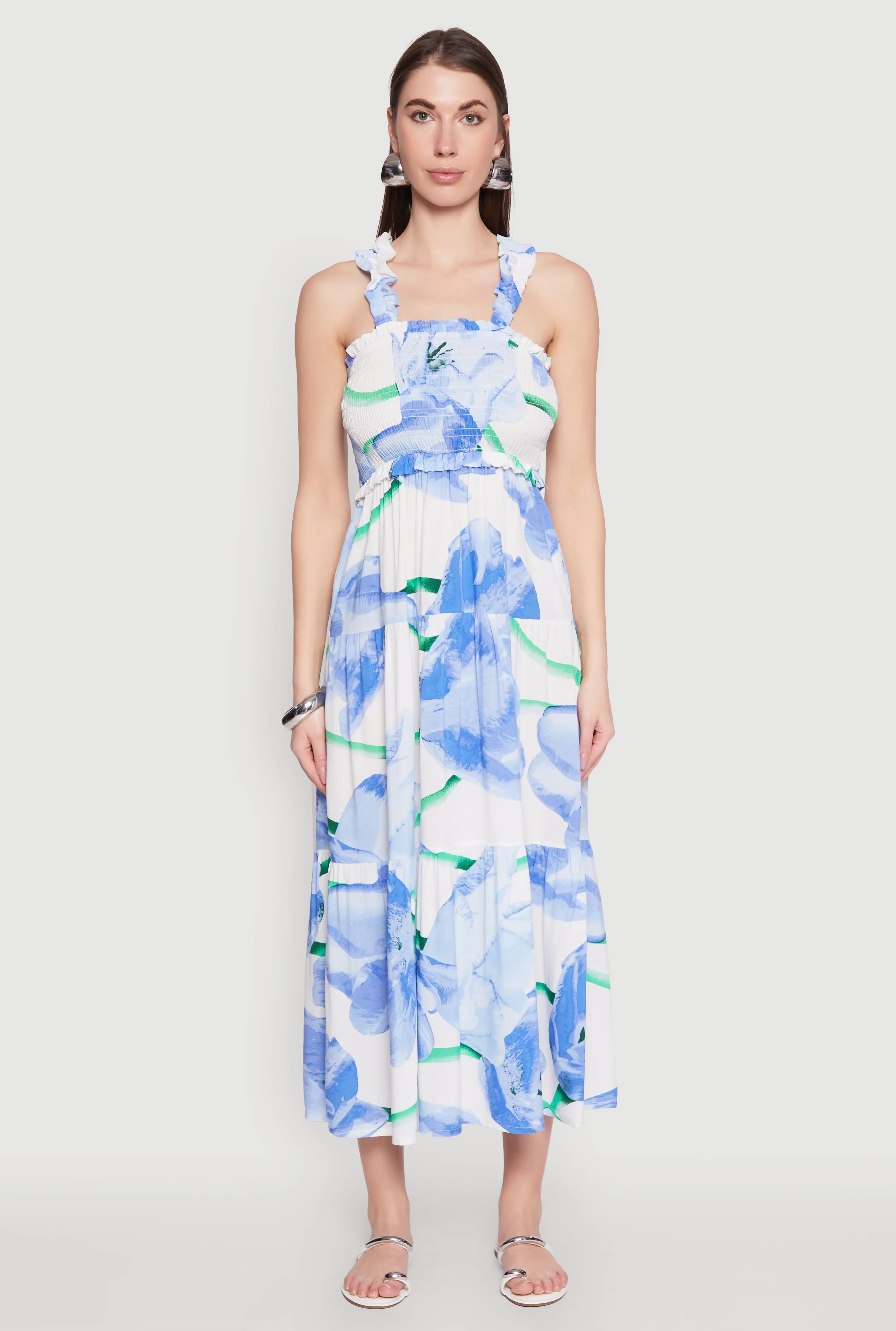 Lake Park Floral Square Neck Tiered Midi Dress