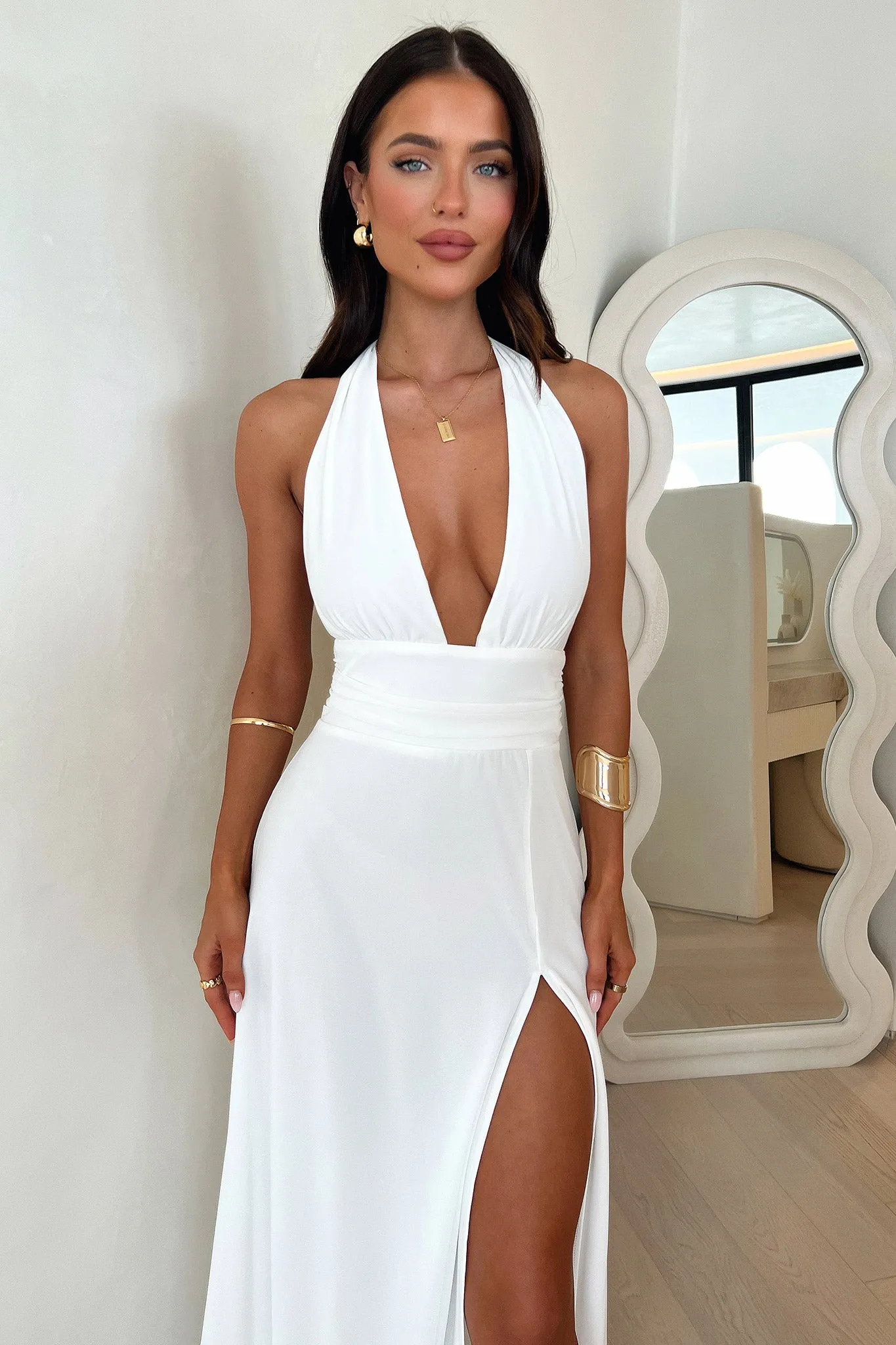 Elenor Maxi Dress - White Boardwalk Mood Abstract art