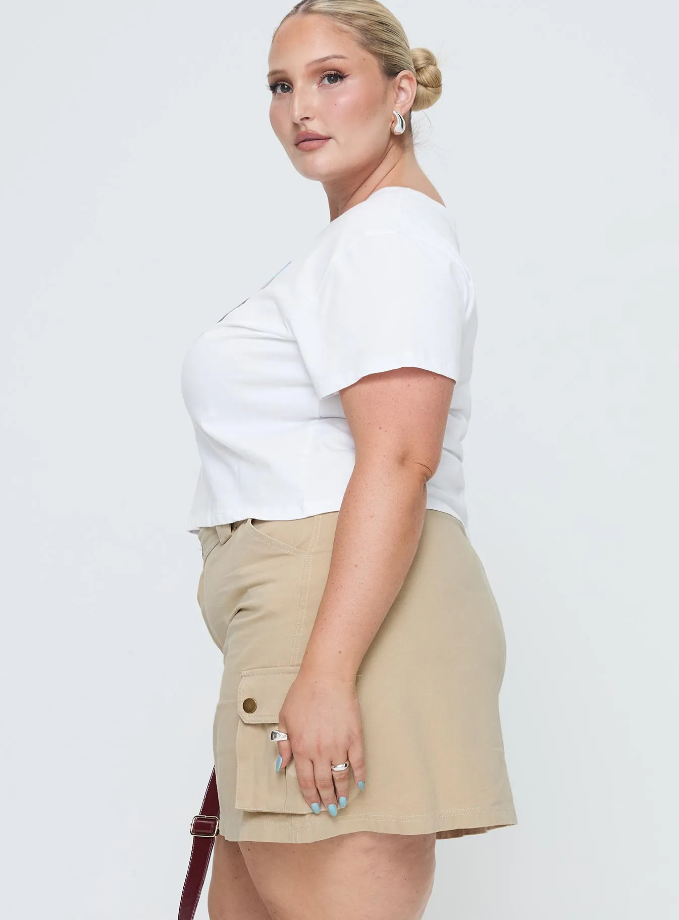 Patchwork Design Easy Motion Lydie Cargo Mini Skirt Beige Curve