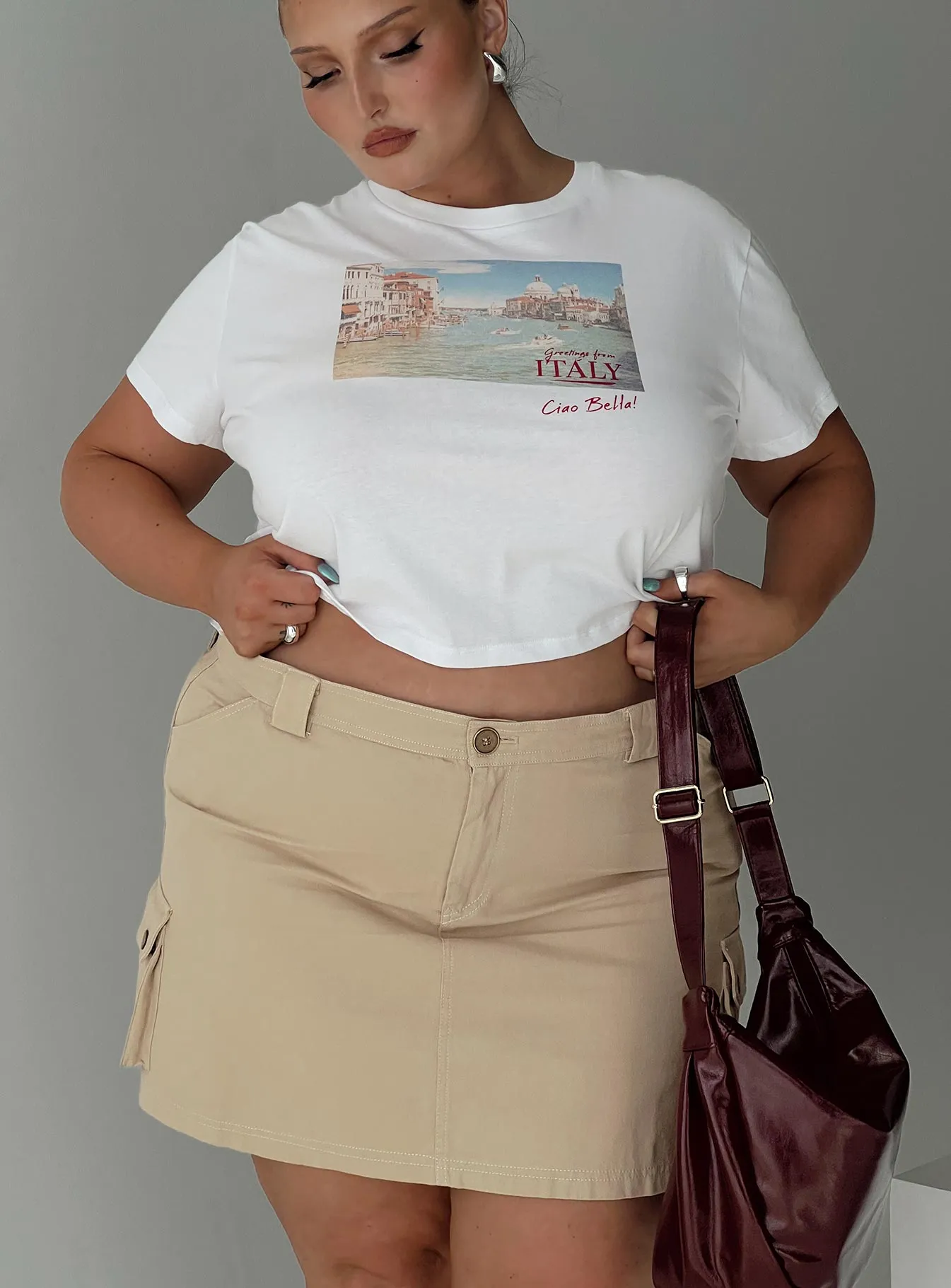 Soft Aesthetic Outdoor Gathering Lydie Cargo Mini Skirt Beige Curve