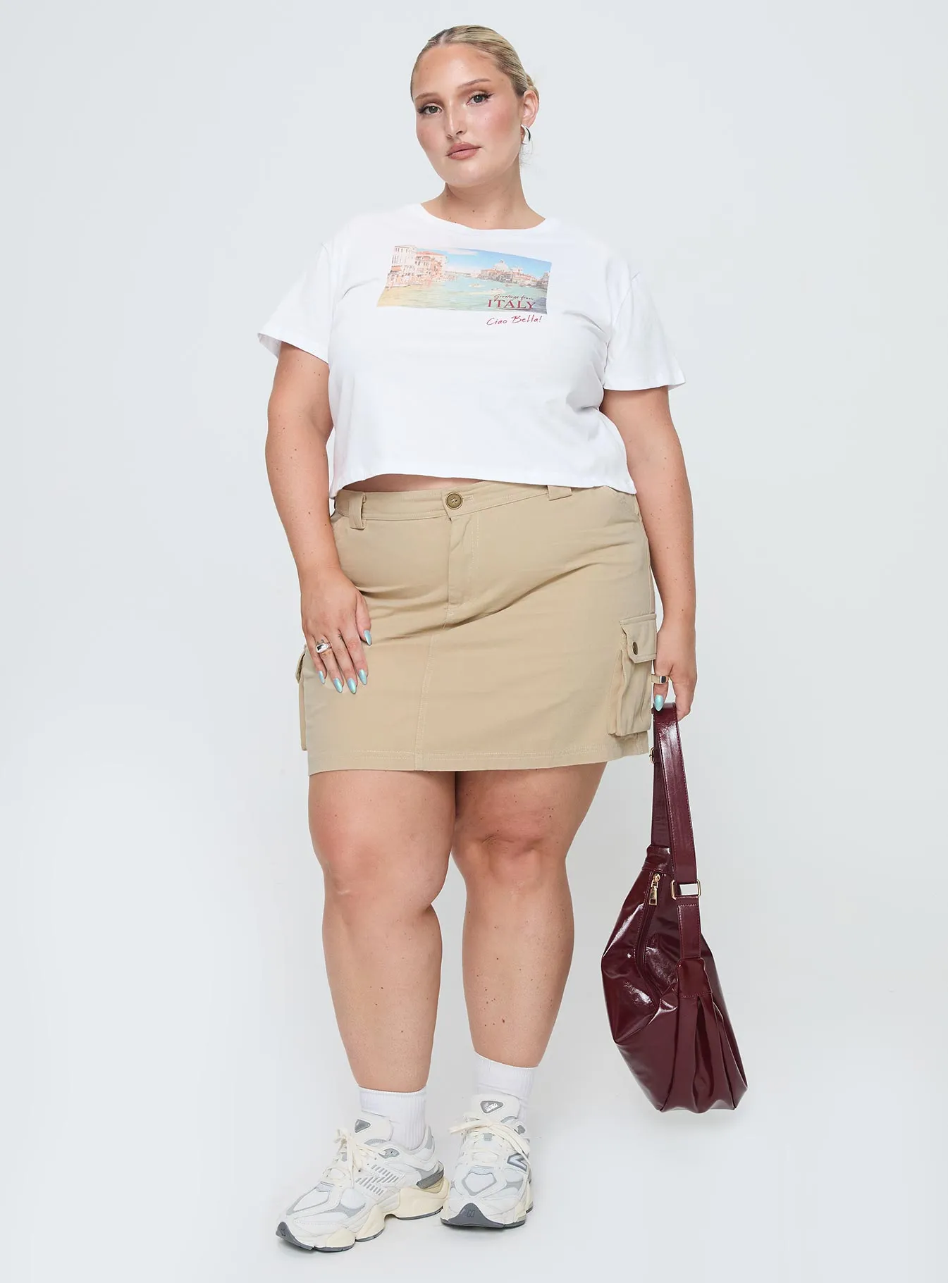 Flexible Knit Lydie Cargo Mini Skirt Beige Curve