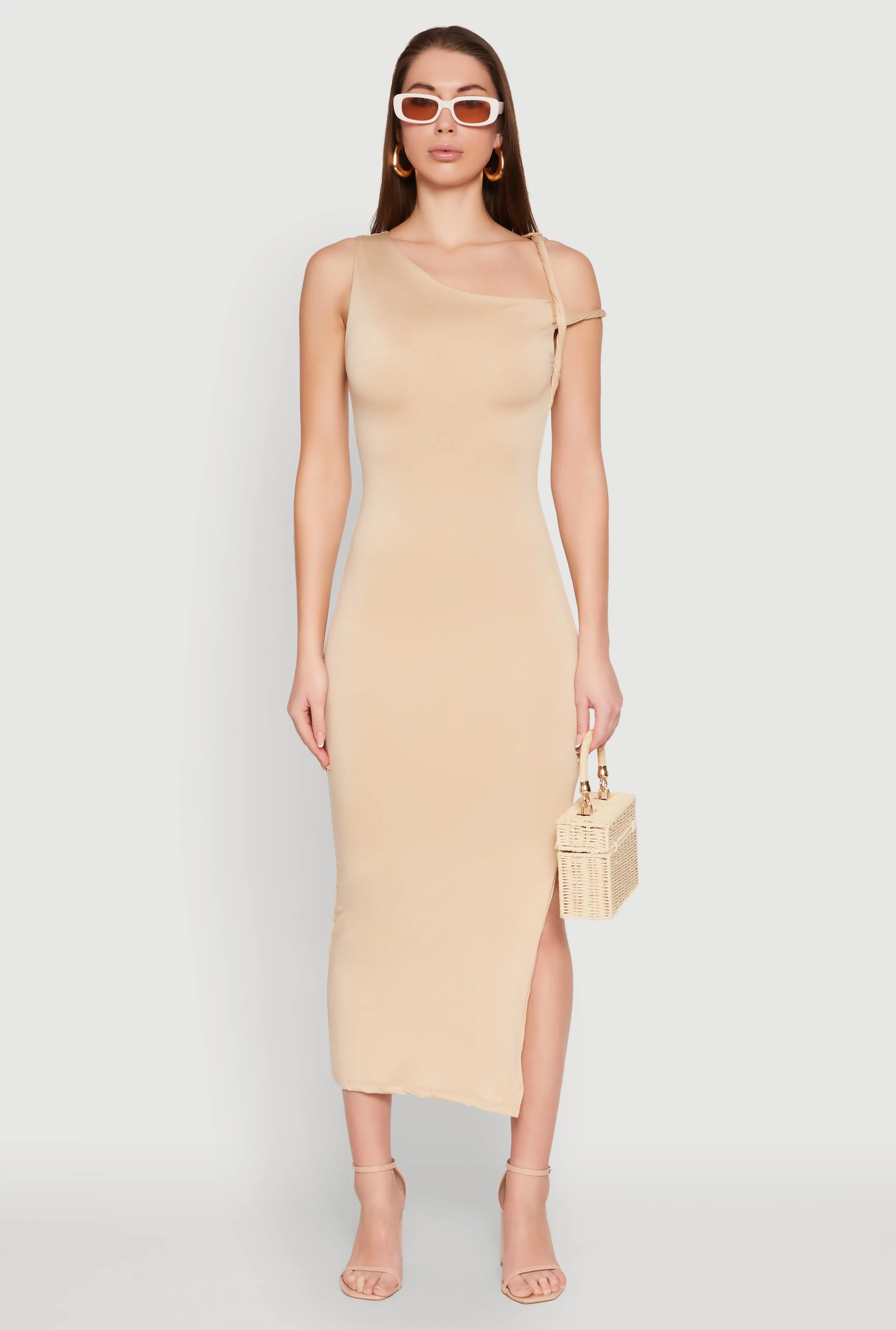 Coastal Granny Form Hugging Iris Twisted One Shoulder Midi Dress