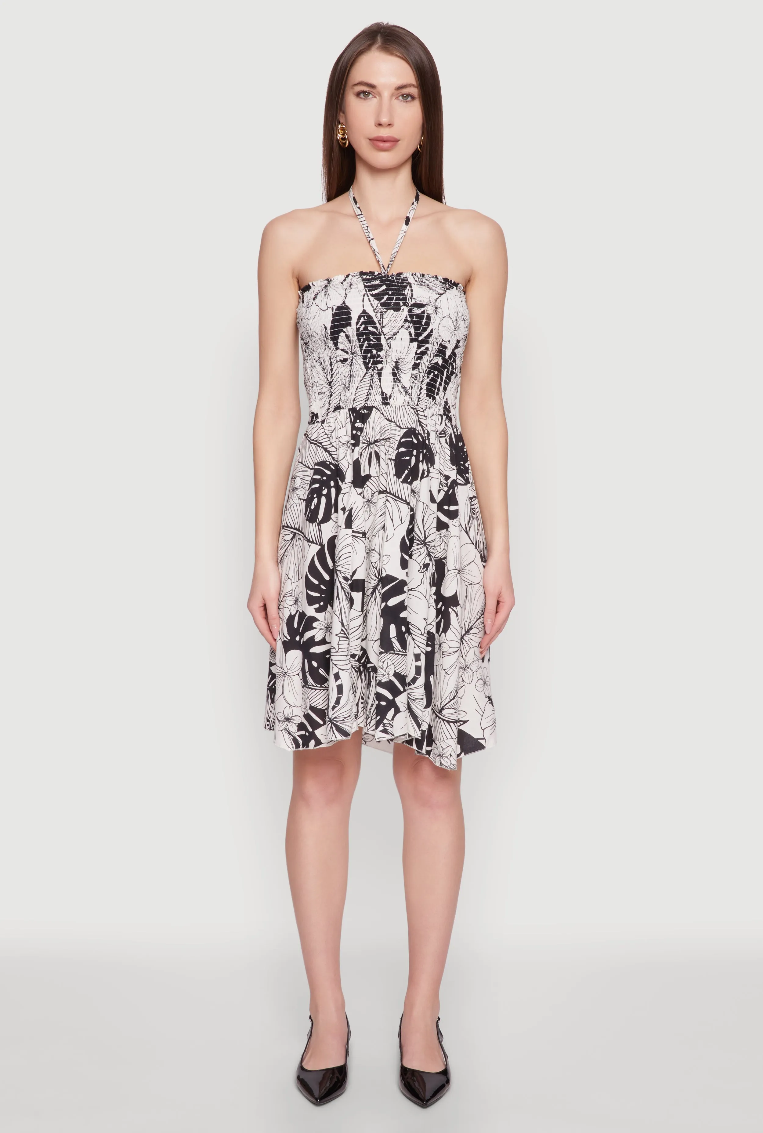Tropical Print Smocked Halter Neck Dress Hill Top