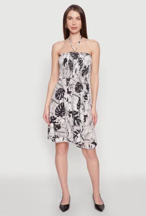 Stylish Silhouettes Fun and flirty dress Tropical Print Smocked Halter Neck Dress