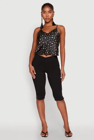 Layered Mesh Satin Patterned Print Cami