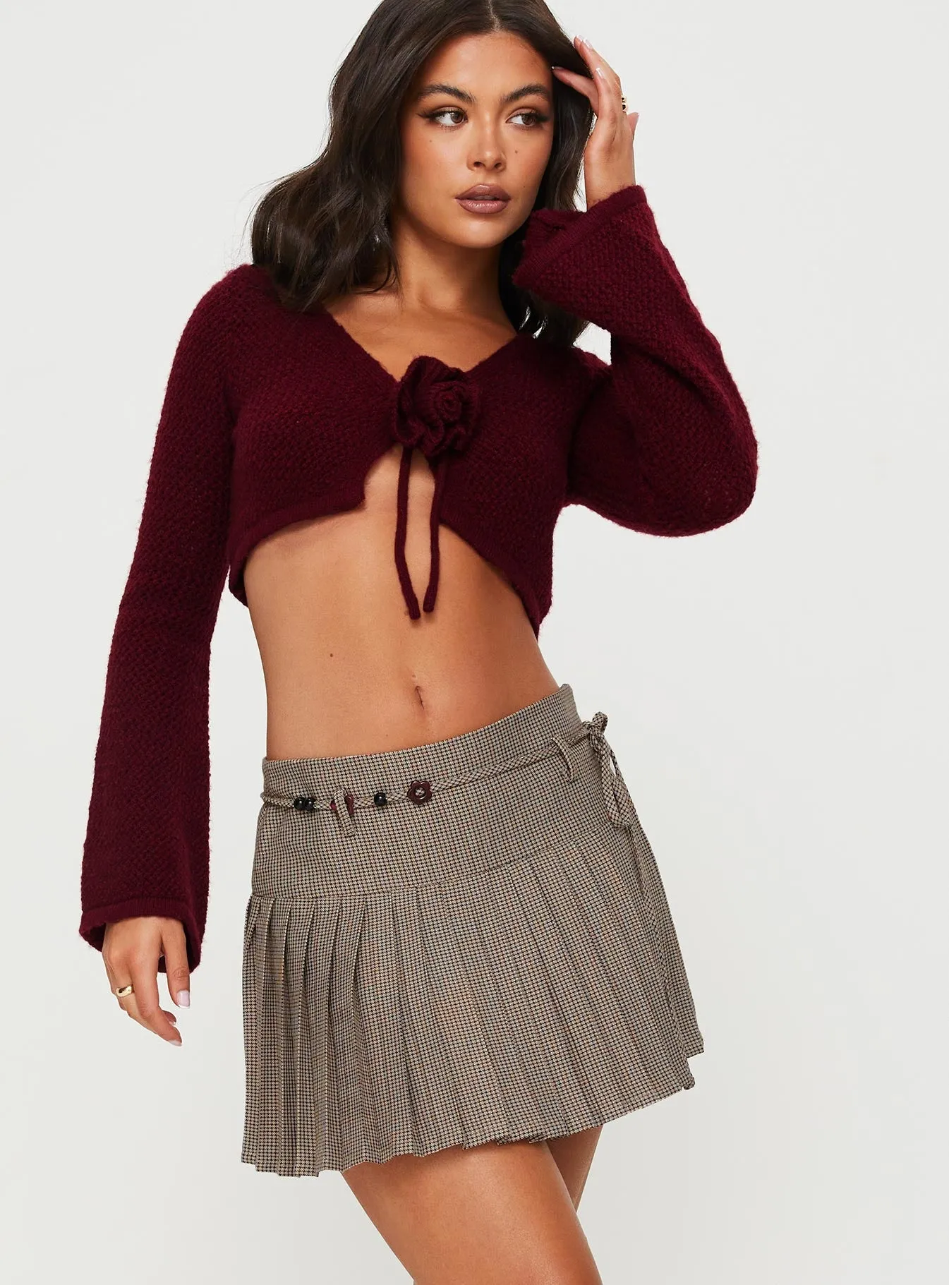 Tarnya Plaid Mini Skirt Brown Clean Style Cashmere Touch