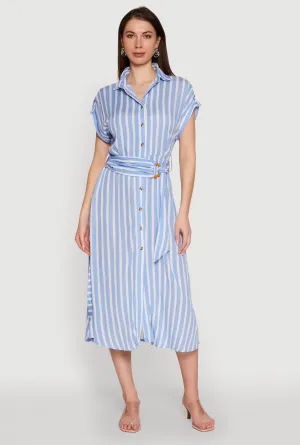 Chic Striped Shirt Dress with O Ring Tie Waist Belt Poetic Mood