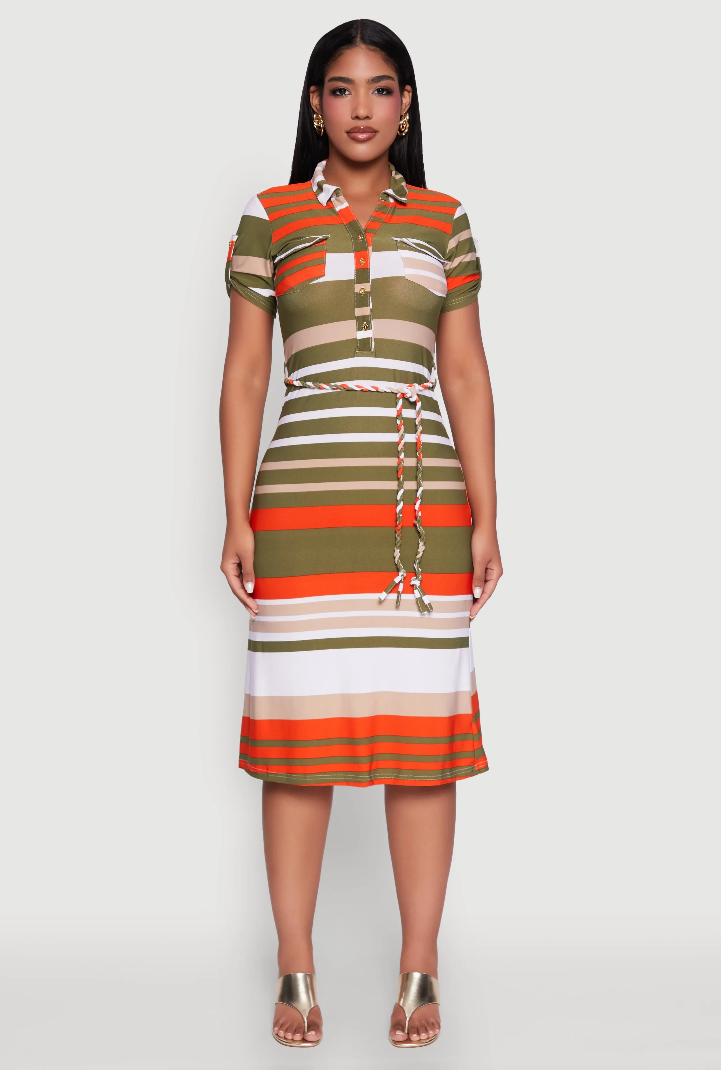 Stylish Tie Waist Belted Tabbed Sleeve Shirt Dress Poetic Mood Southern Belle