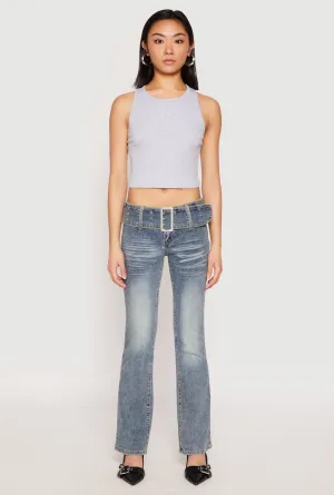 Secure Closure System Neutral Loose Madden Girl Belted Front Boot Cut Jeans