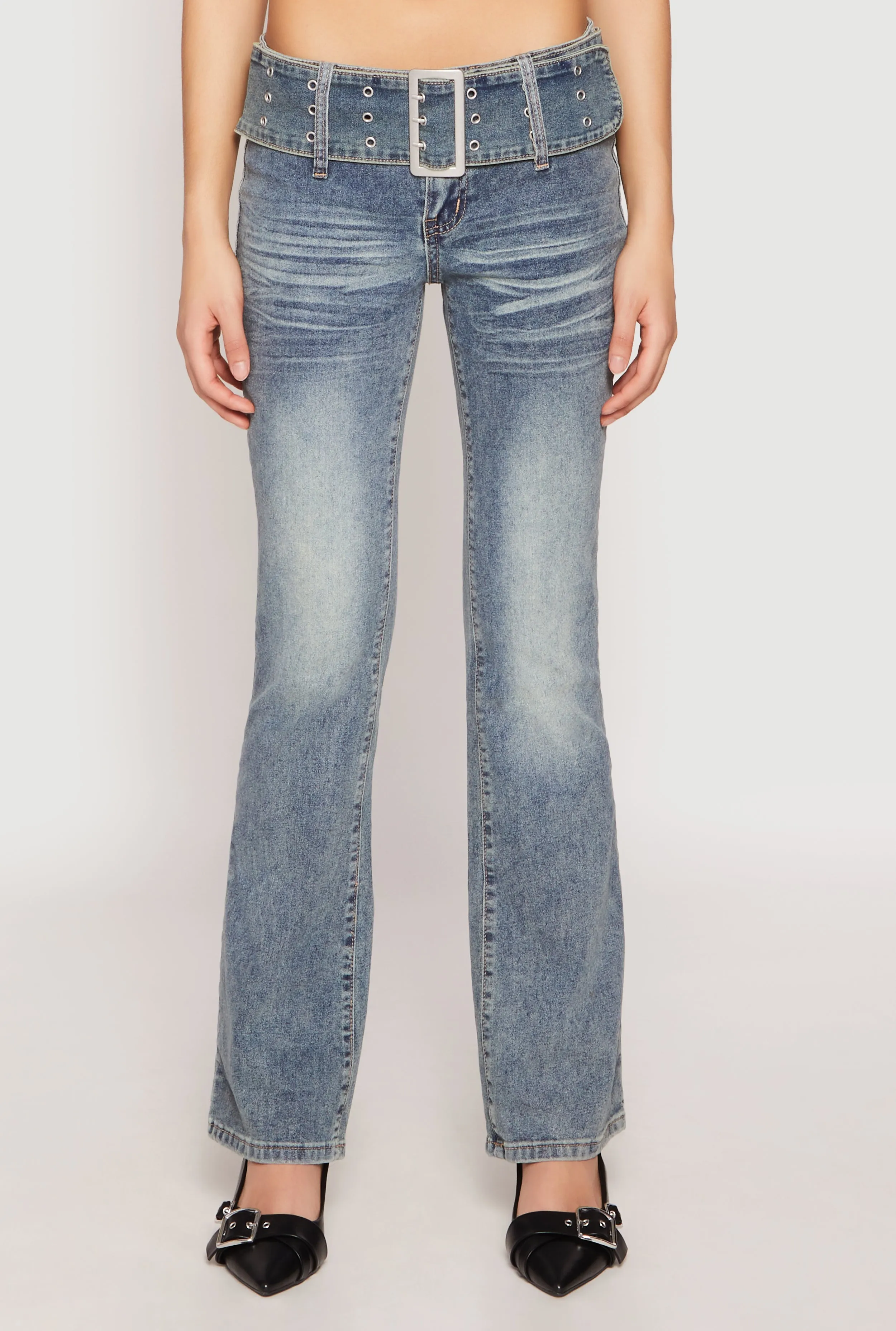 Minimal Fashion Madden Girl Belted Front Boot Cut Jeans