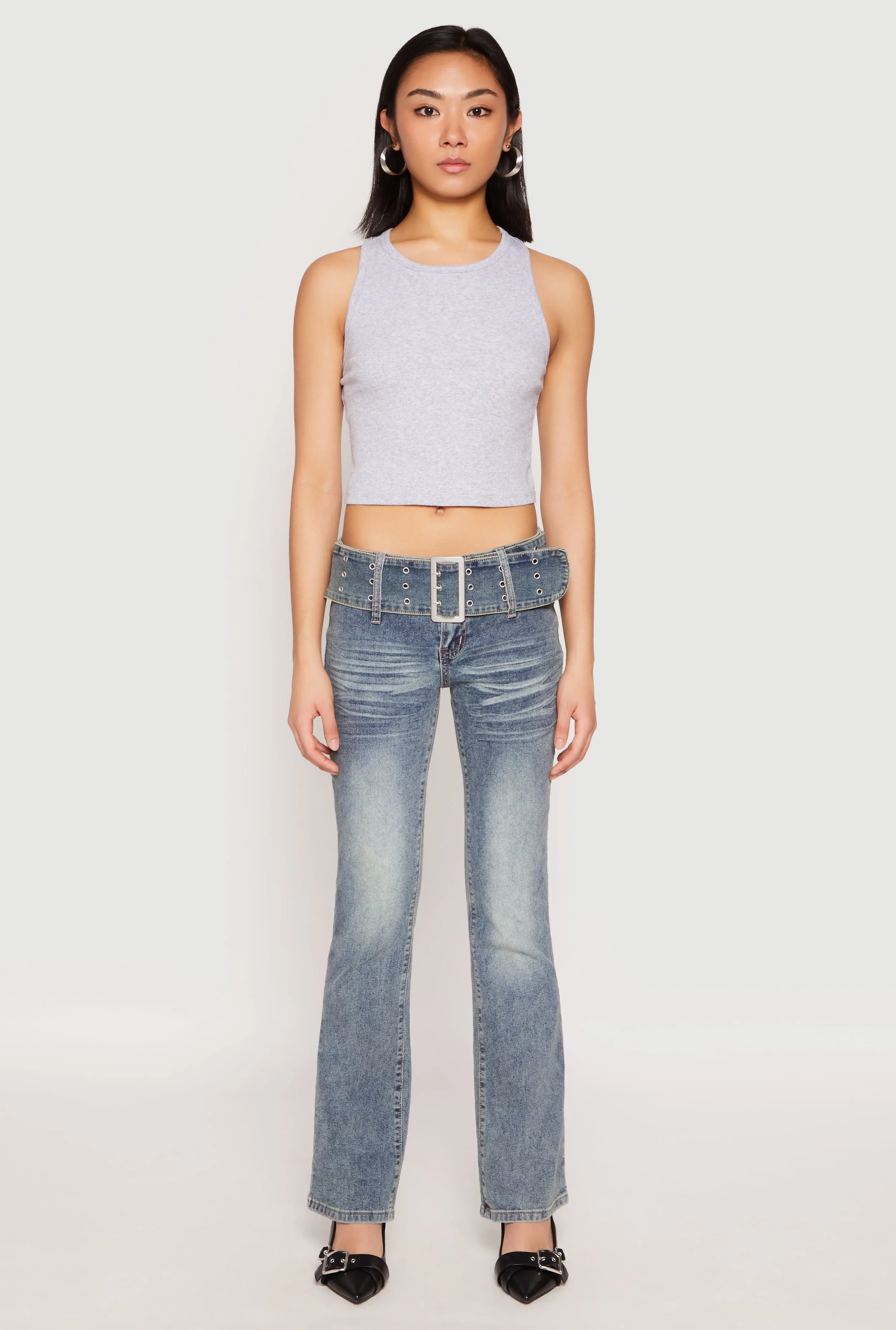 Secure Closure System Neutral Loose Madden Girl Belted Front Boot Cut Jeans