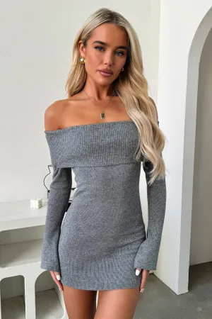 Hypoallergenic fabric Aaliyah Off Shoulder Knit Mini Dress - Grey