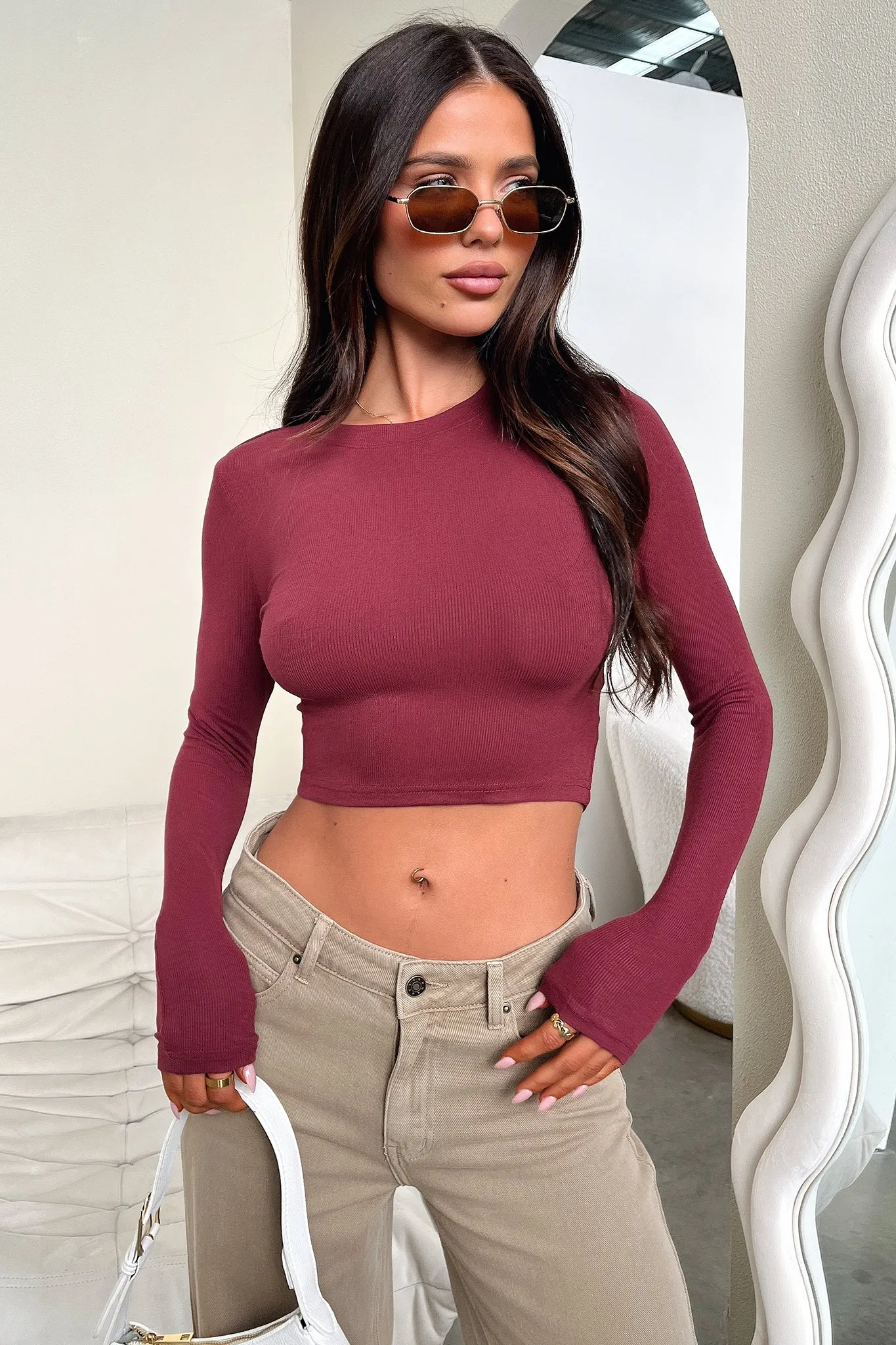 Sleek Style Jaylee Long Sleeve Baby Tee - Wine
