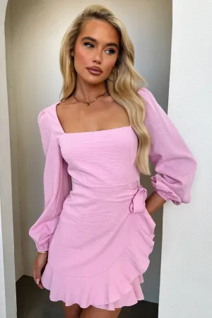 Silvana Long Sleeve Wrap Mini Dress - Pink Angle Look
