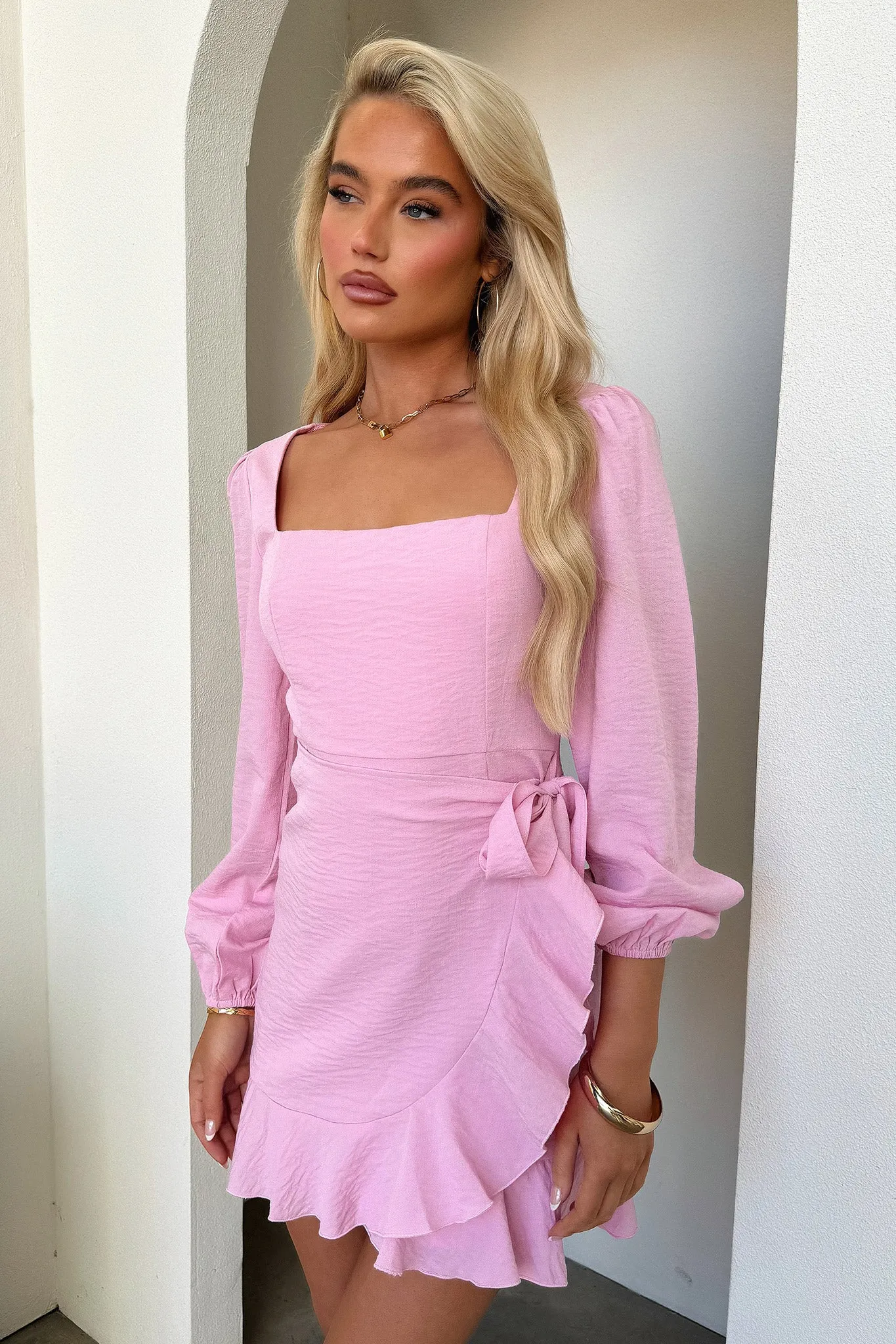 Street Spice Silvana Long Sleeve Wrap Mini Dress - Pink