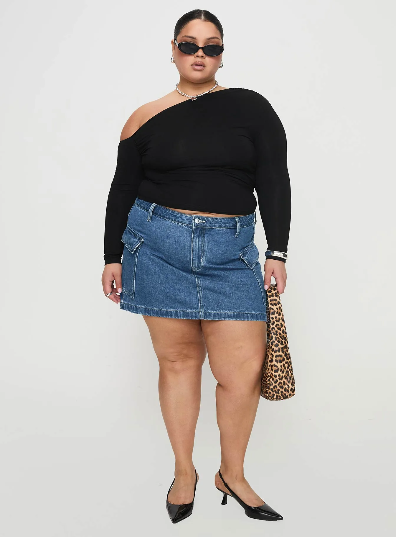 Zakai Cargo Denim Mini Skirt Mid Blue Curve Runway Ready Ethically Made