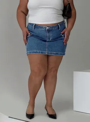 Breezy Edge Warm Insulation Zakai Cargo Denim Mini Skirt Mid Blue Curve