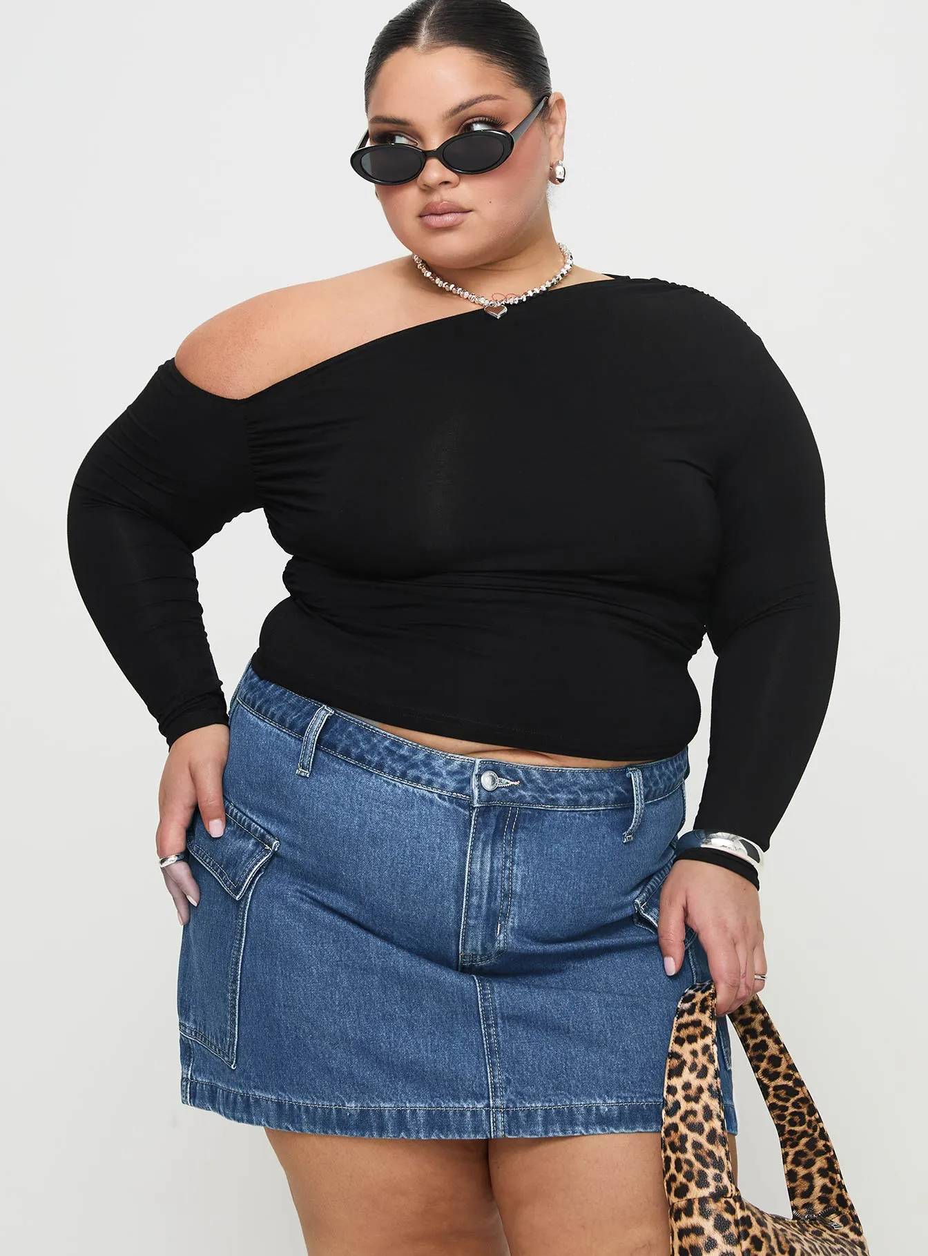 Zakai Cargo Denim Mini Skirt Mid Blue Curve Pastel Colors Luxury Finish
