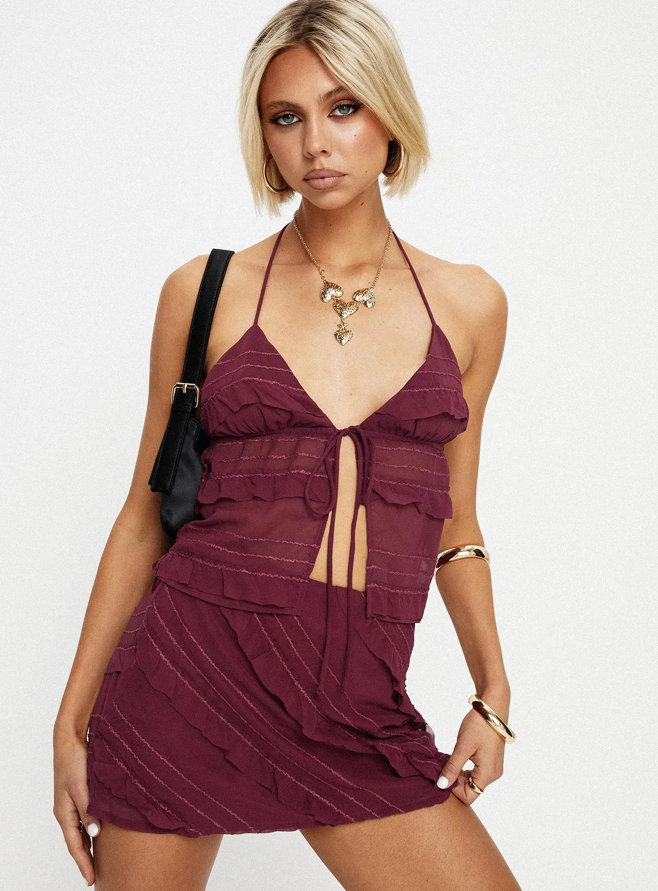 Chill Look Hasmyn Mini Skirt Burgundy