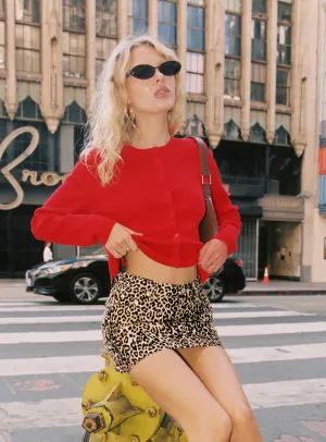 Removable Belt tech fabric Nickei Denim Mini Skirt Leopard