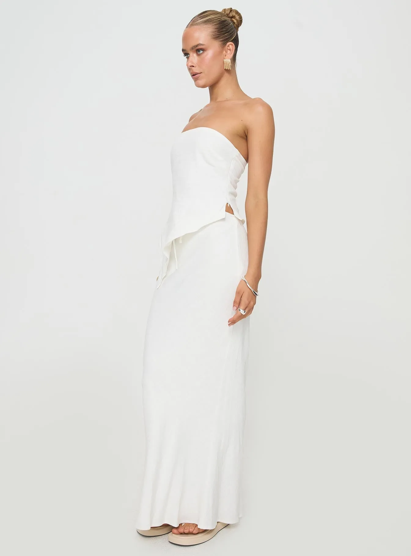Smooth Layer Mercer Linen Blend Maxi Skirt White