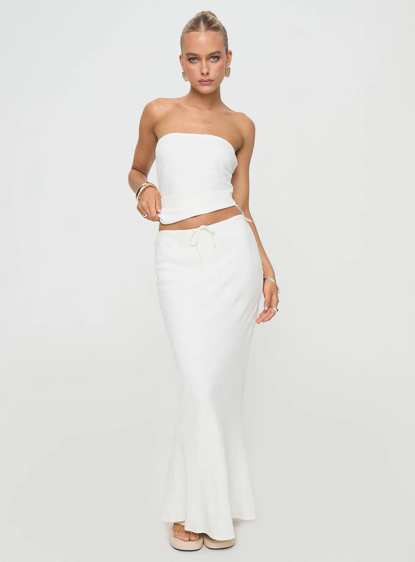 raw hem Smart Comfort Mercer Linen Blend Maxi Skirt White