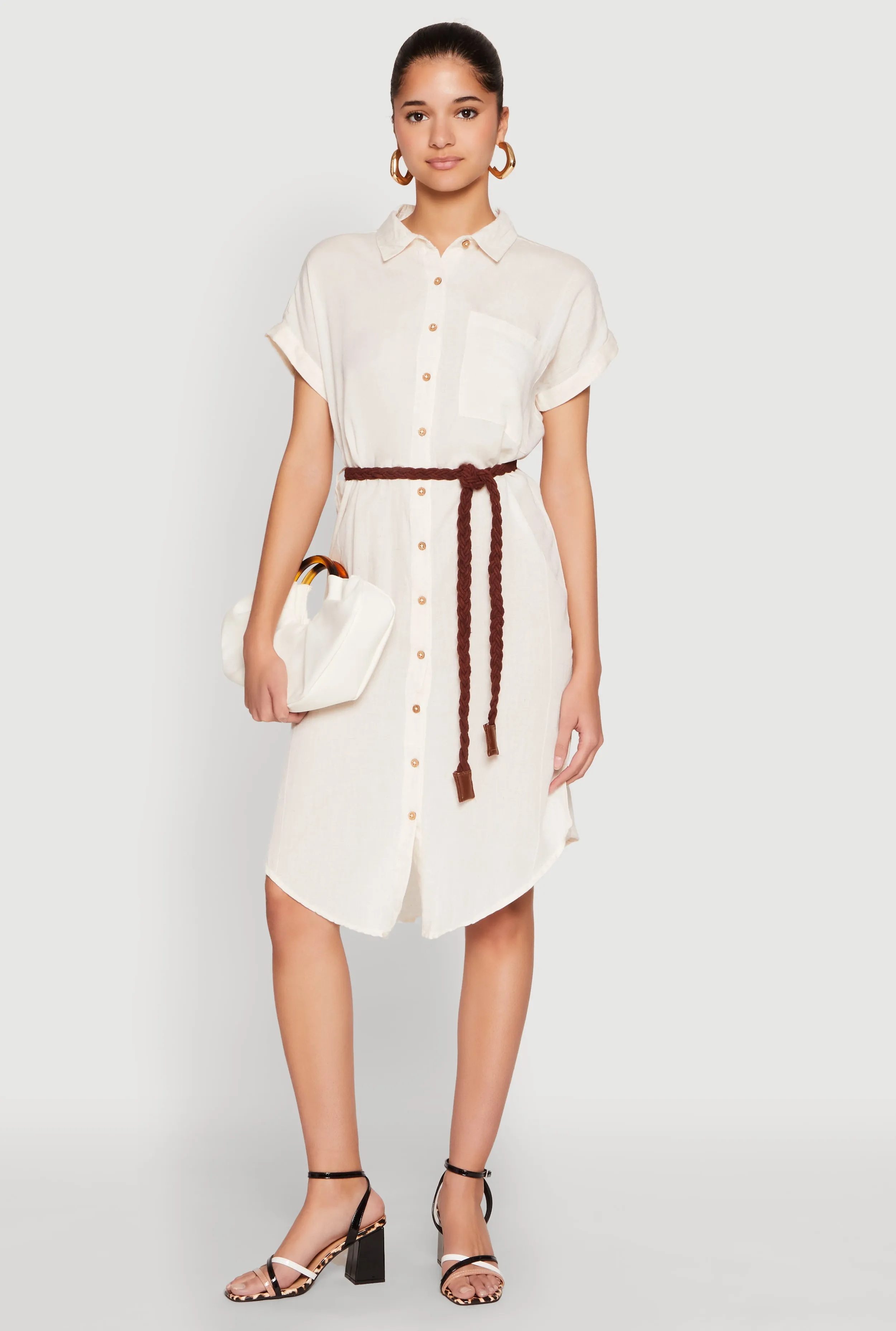 Flight Hall Fun and flirty dress Linen Cap Sleeve Button Front Shirt Dress