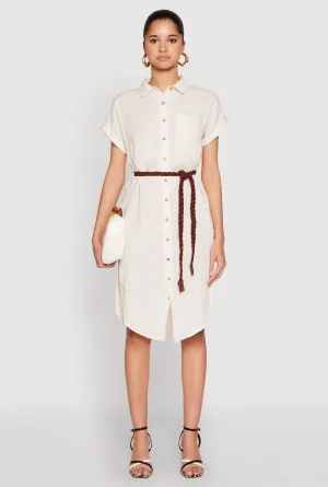 Relaxed Comfort Linen Cap Sleeve Button Front Shirt Dress