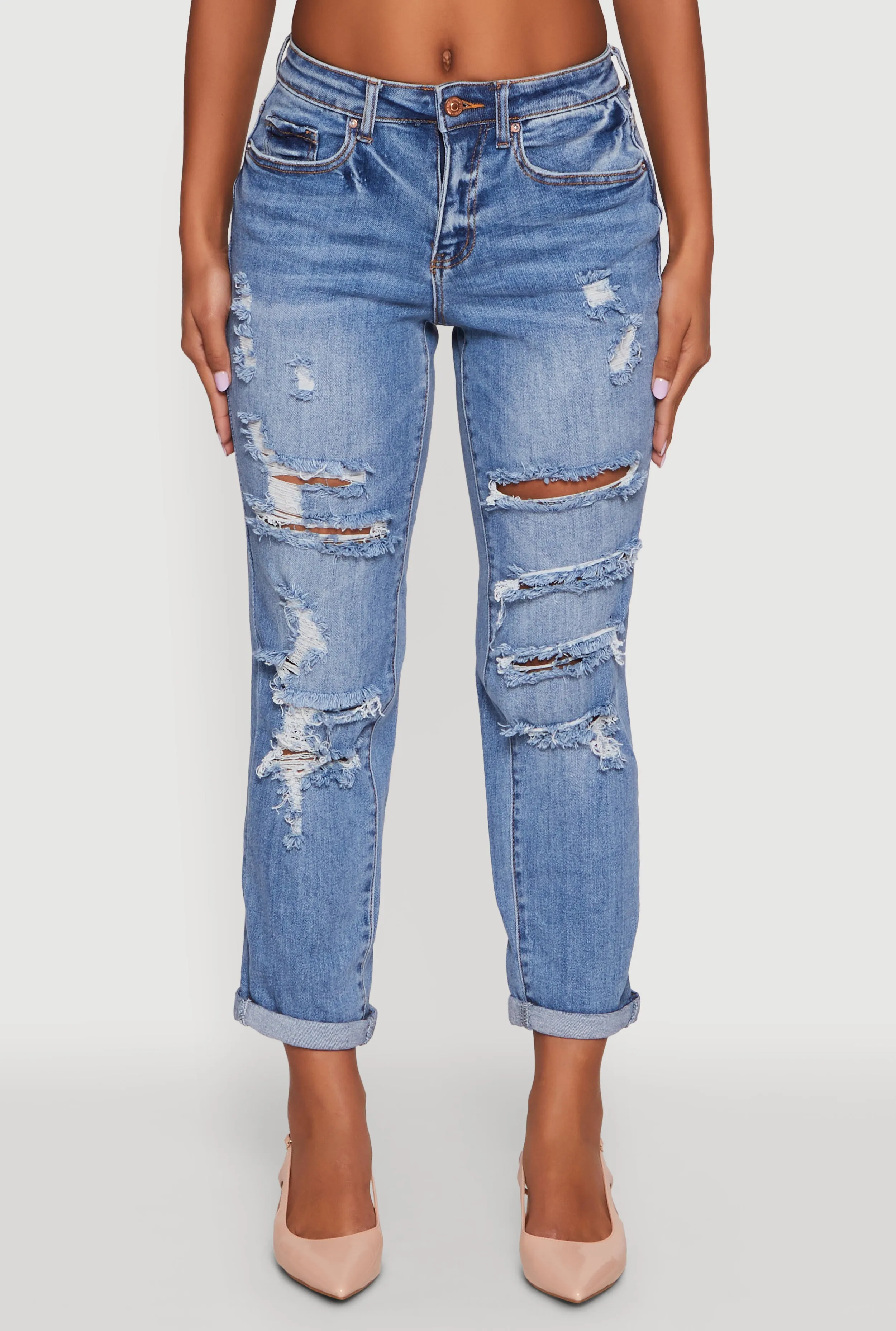 WAX Distressed Boyfriend Jeans Breathable Lining