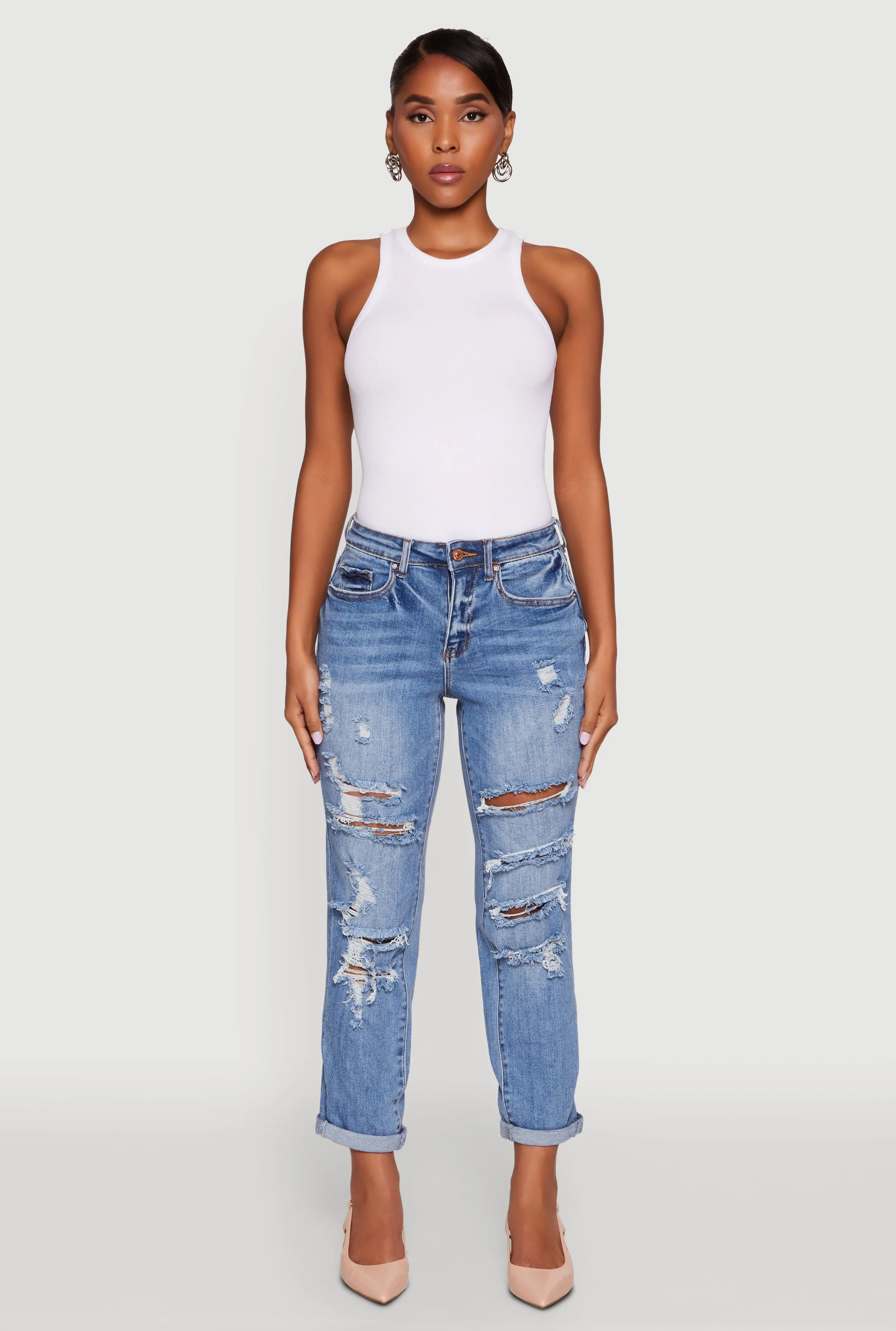 Style Blend Night Out Everyday Holiday Vibes WAX Distressed Boyfriend Jeans