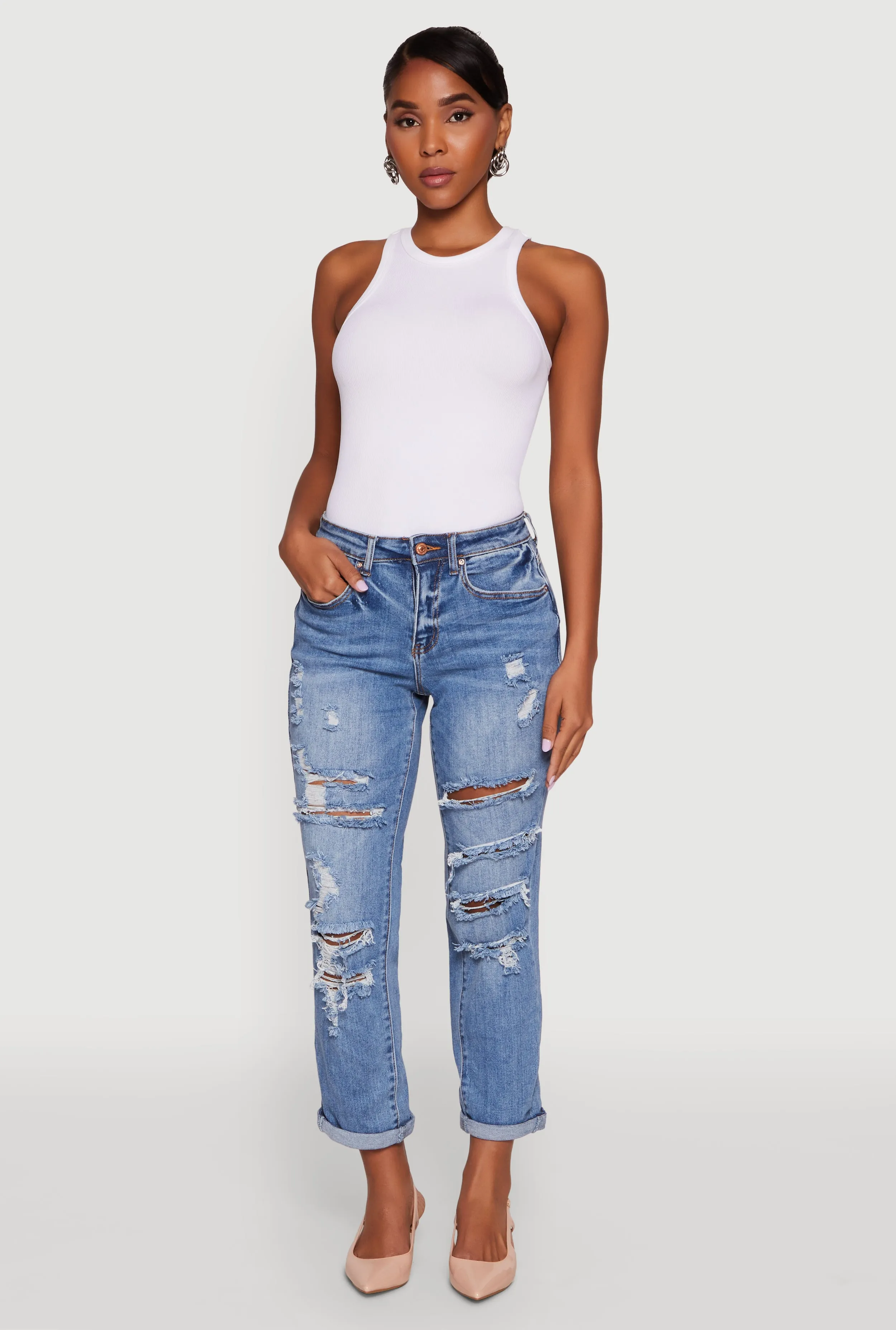 Durable Hardware WAX Distressed Boyfriend Jeans