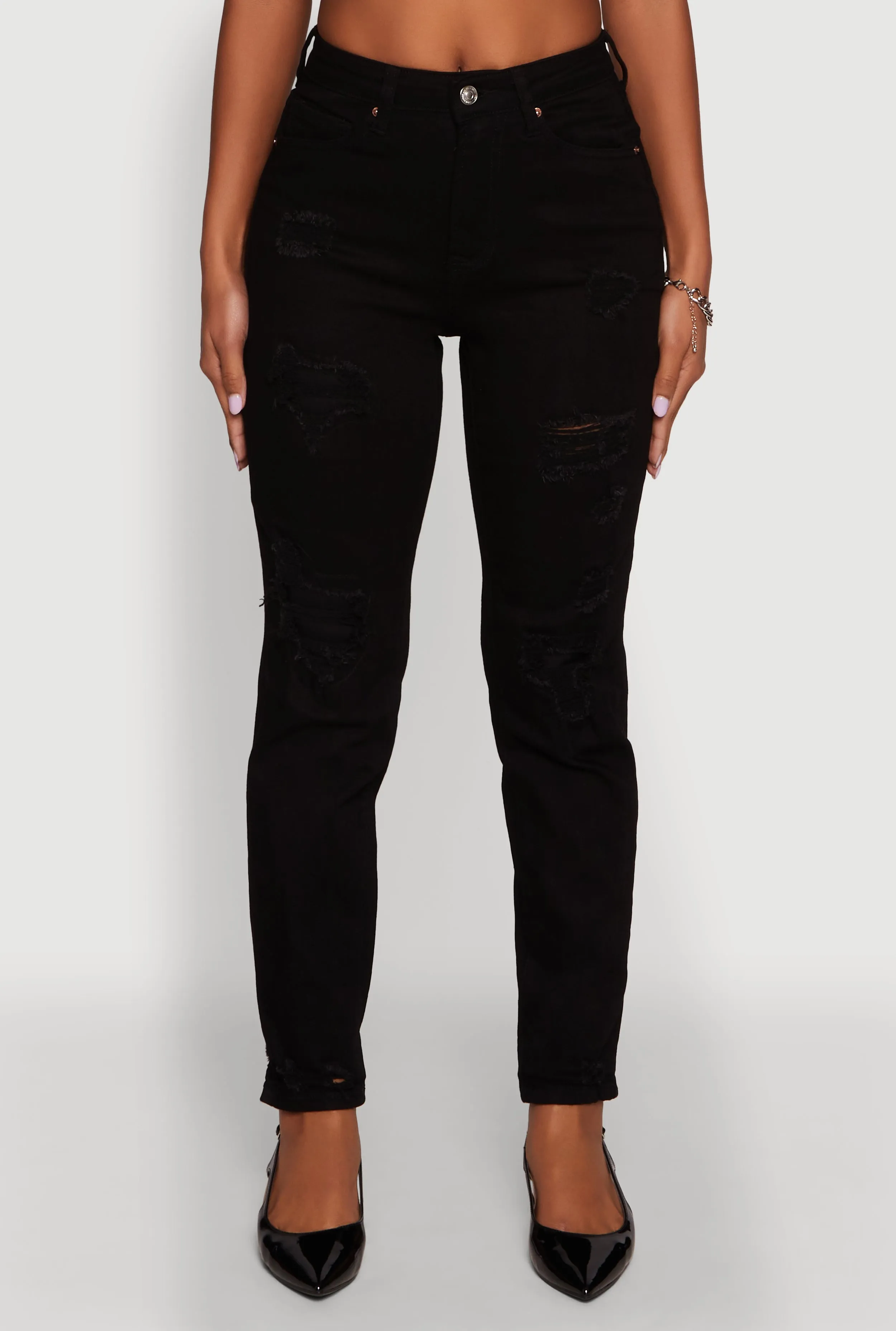WAX Stretch Mid Rise Distressed Skinny Jeans Elegant Minimalist Outdoor Adventure