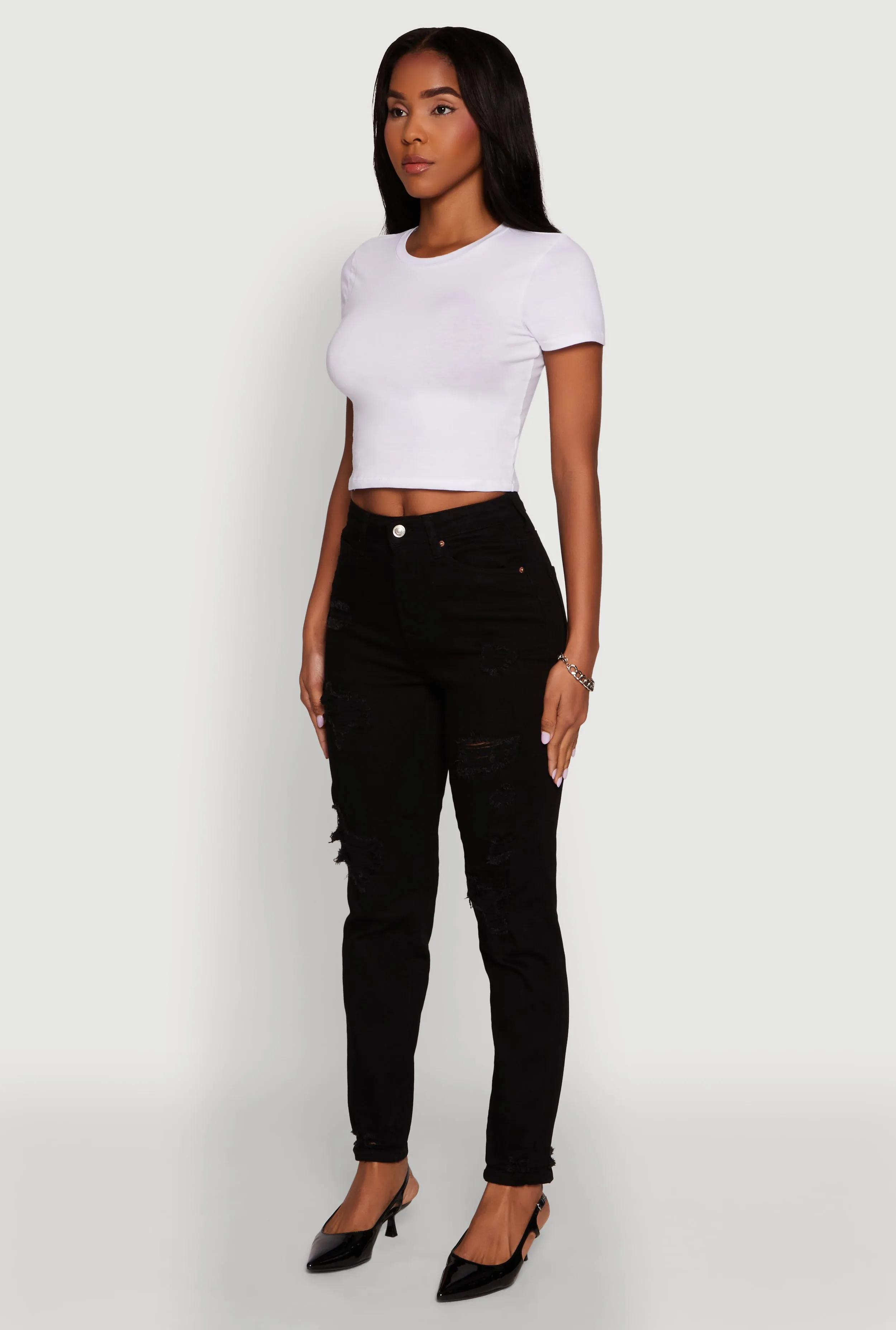 Spring Mood Office Wear Minimalist Sunny Vibes Casual WAX Stretch Mid Rise Distressed Skinny Jeans