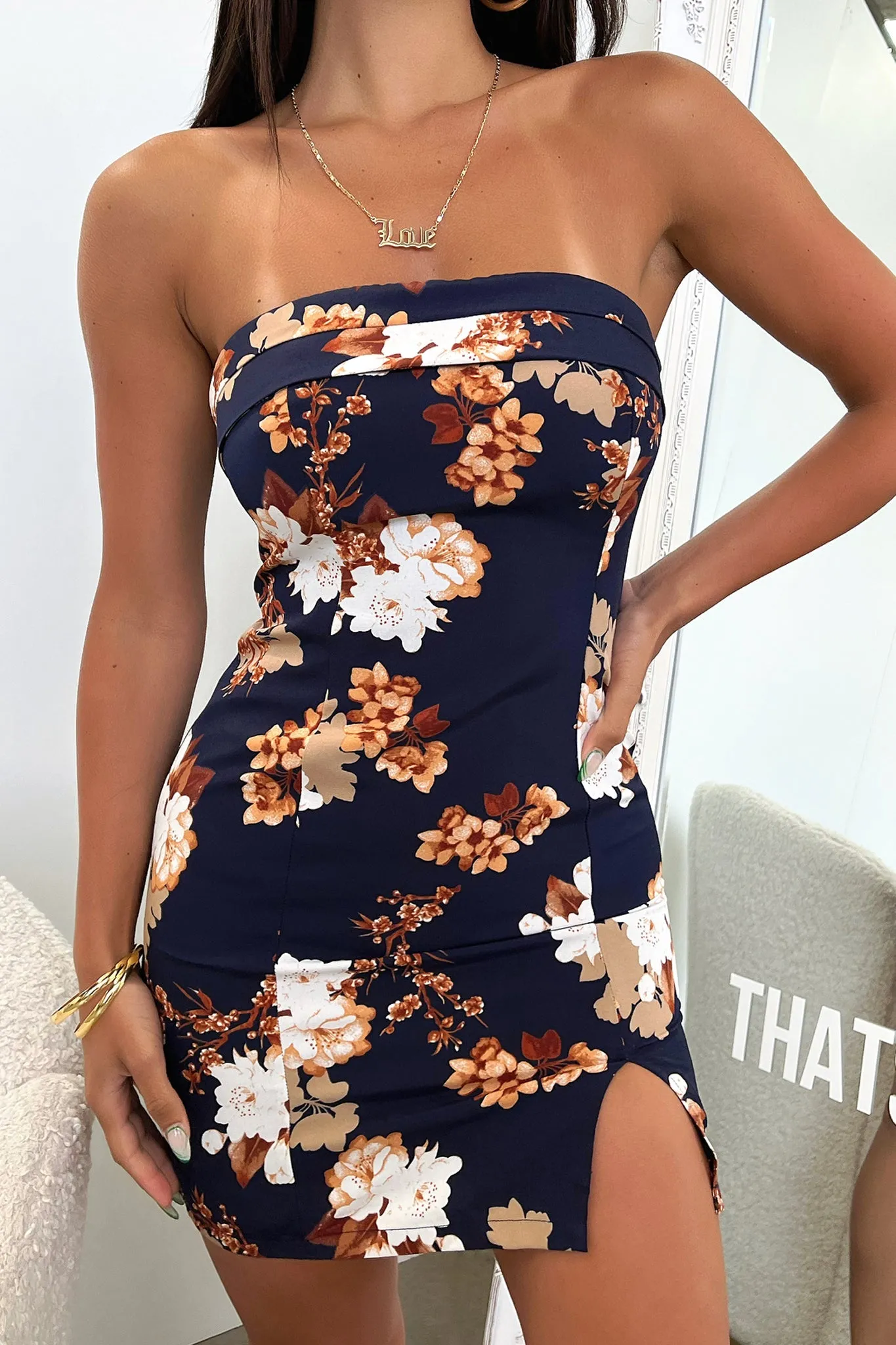 Charms Dress - Navy Floral Shine Bold Stylish Daywear