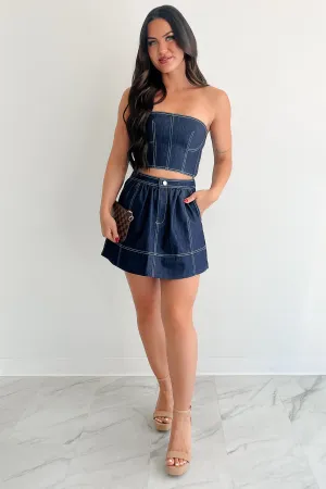 Brew & Browse Denim Crop Top & Mini Skirt Set (Dark) Fashion Mood