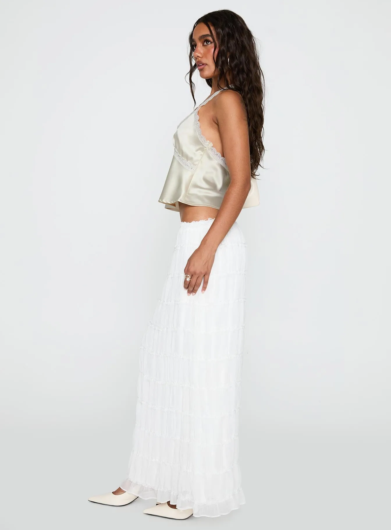 Semi Sheer Versatile Wear Estefania Maxi Skirt White