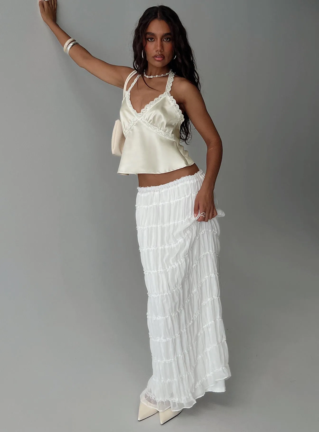 Gather Details Essential Style Estefania Maxi Skirt White