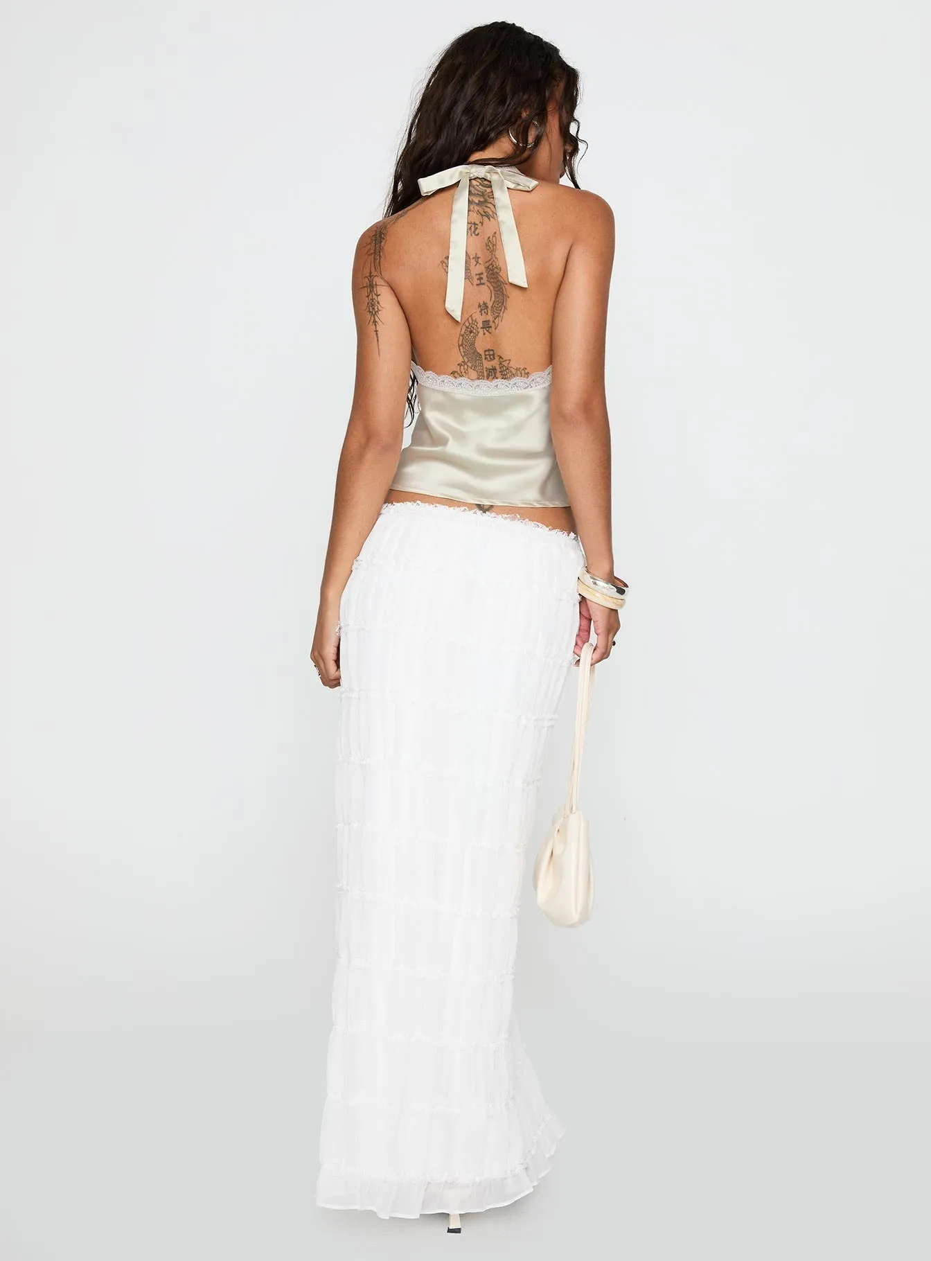 Tiered hem Estefania Maxi Skirt White