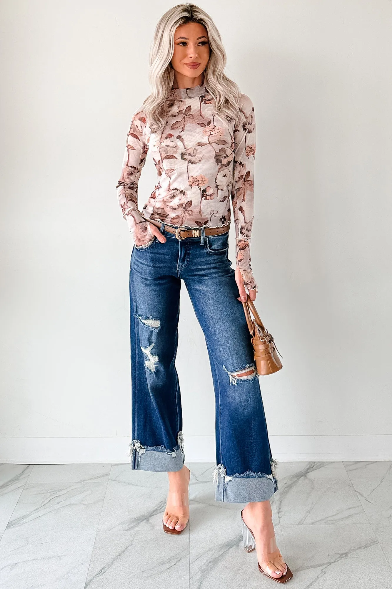 Ivan Distressed Cuffed Hidden Dad Jeans (Medium Dark) Any Occasion Customizable Hem Options
