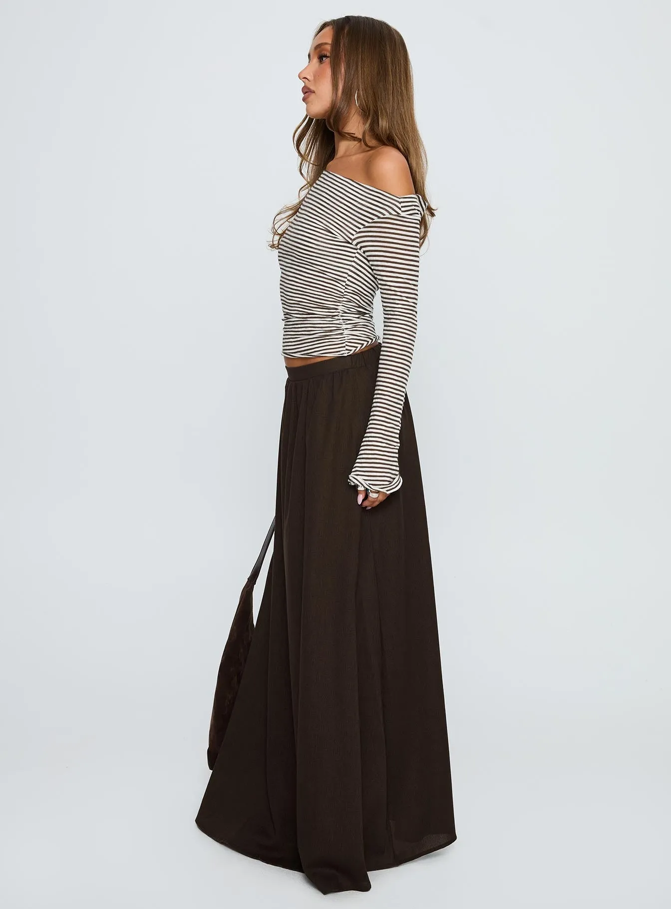 Mini length Adjustable Hem Hallee Maxi Skirt Brown