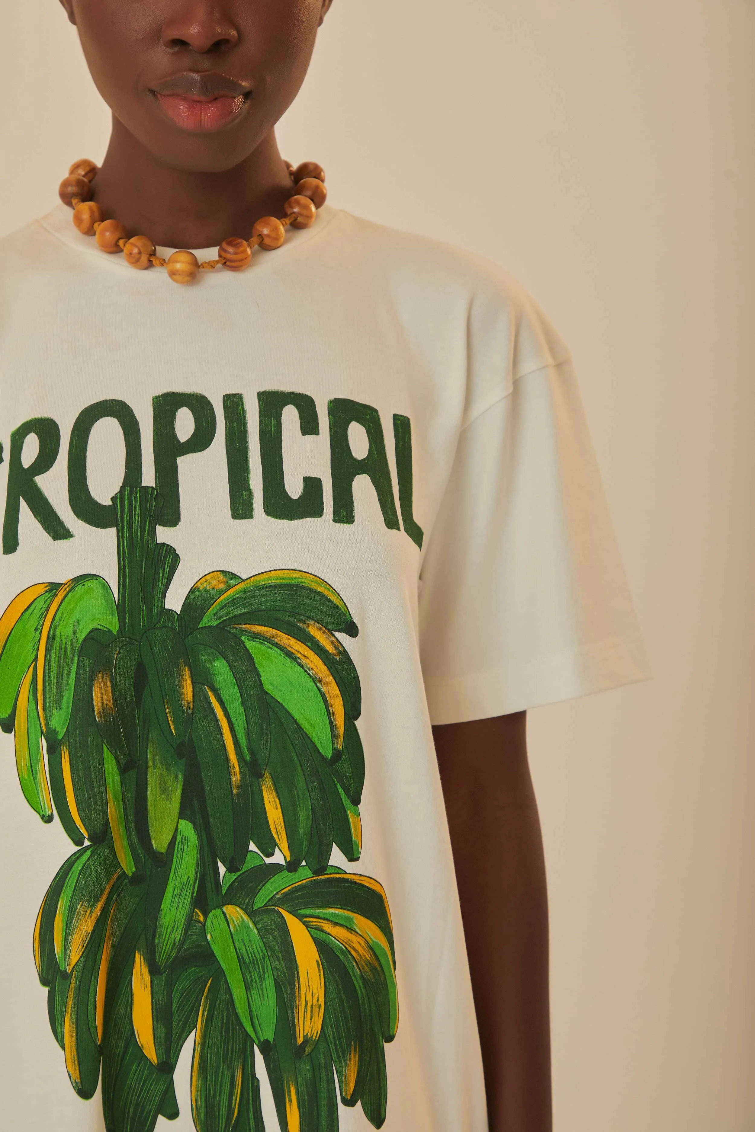 Group Mood Off-White Tropical Organic Cotton T-Shirt Dress