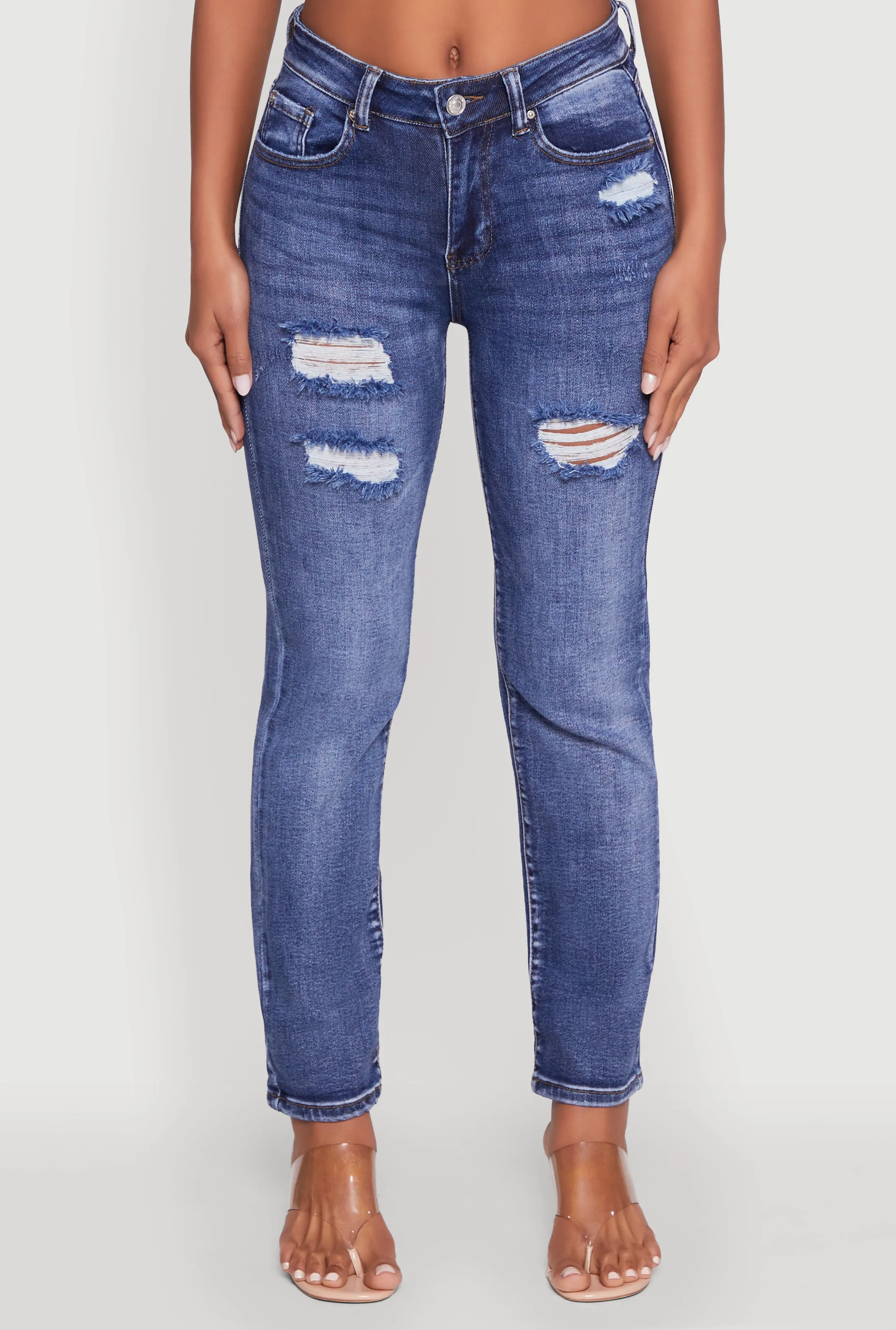 Daily Essentials Soft Texture WAX Distressed Straight Leg Jeans