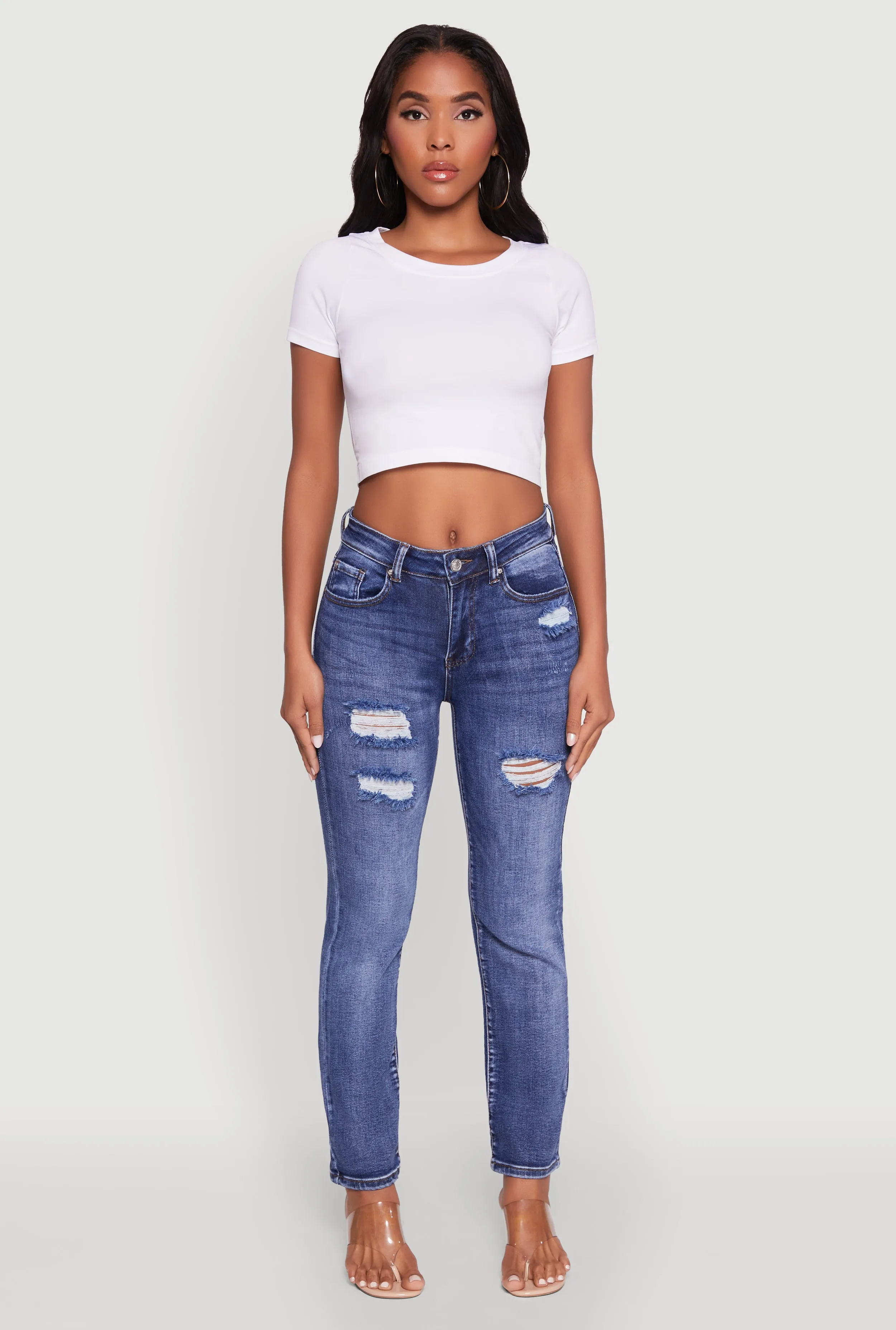 WAX Distressed Straight Leg Jeans Easy Option Low Impact Dye