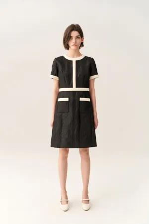 HiddenZipperClosure Concert Vibe Creased-effect Lurex Black/White Dress