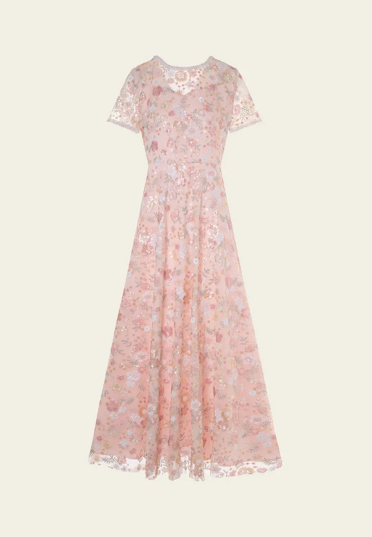 Floral-detail Embellished Maxi Dress DoubleLayerReinforcement Style Mood