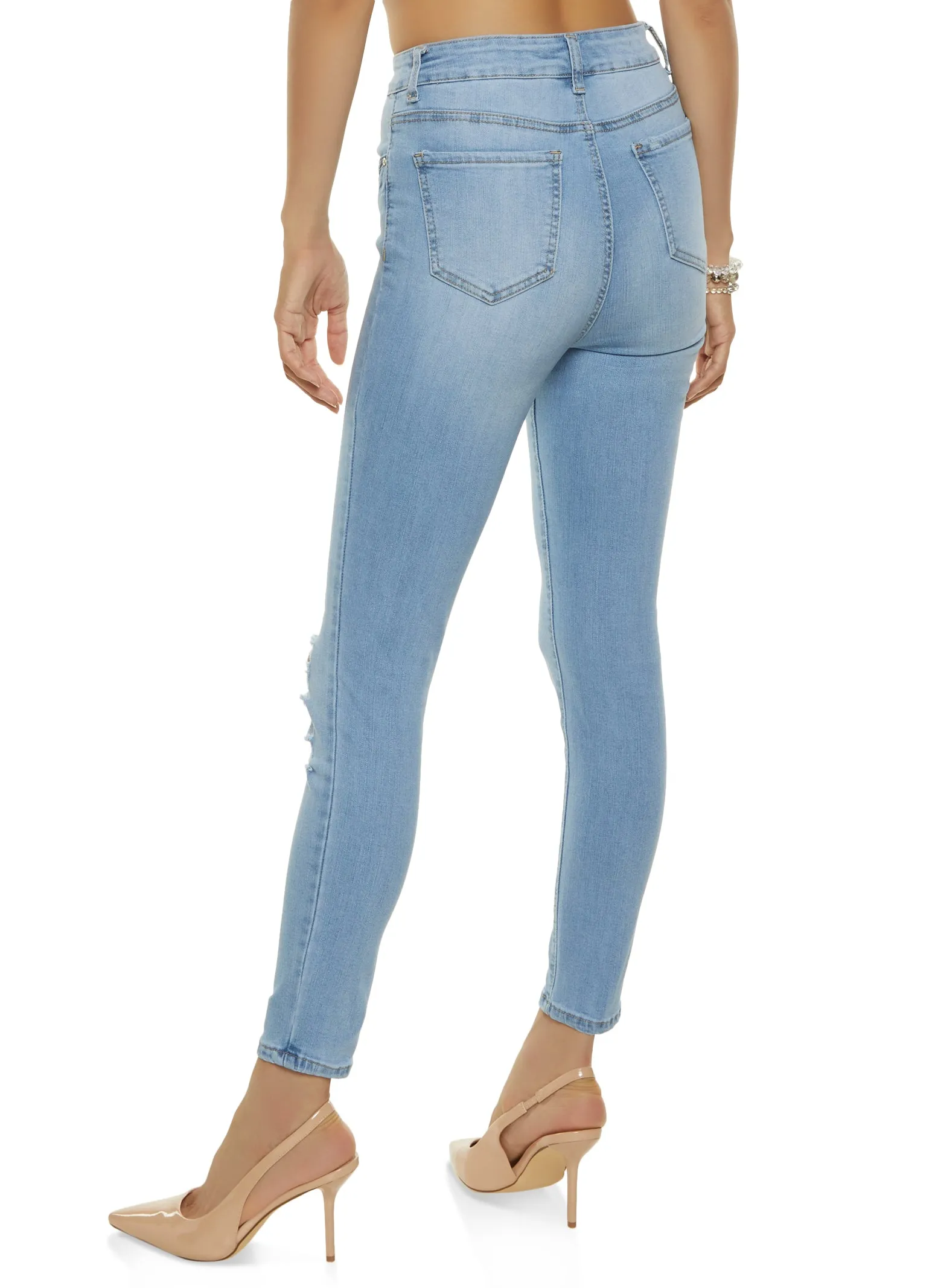 WAX Stretch Distressed High Rise Jeans Everyday Classic Wear Comfy Soft Touch