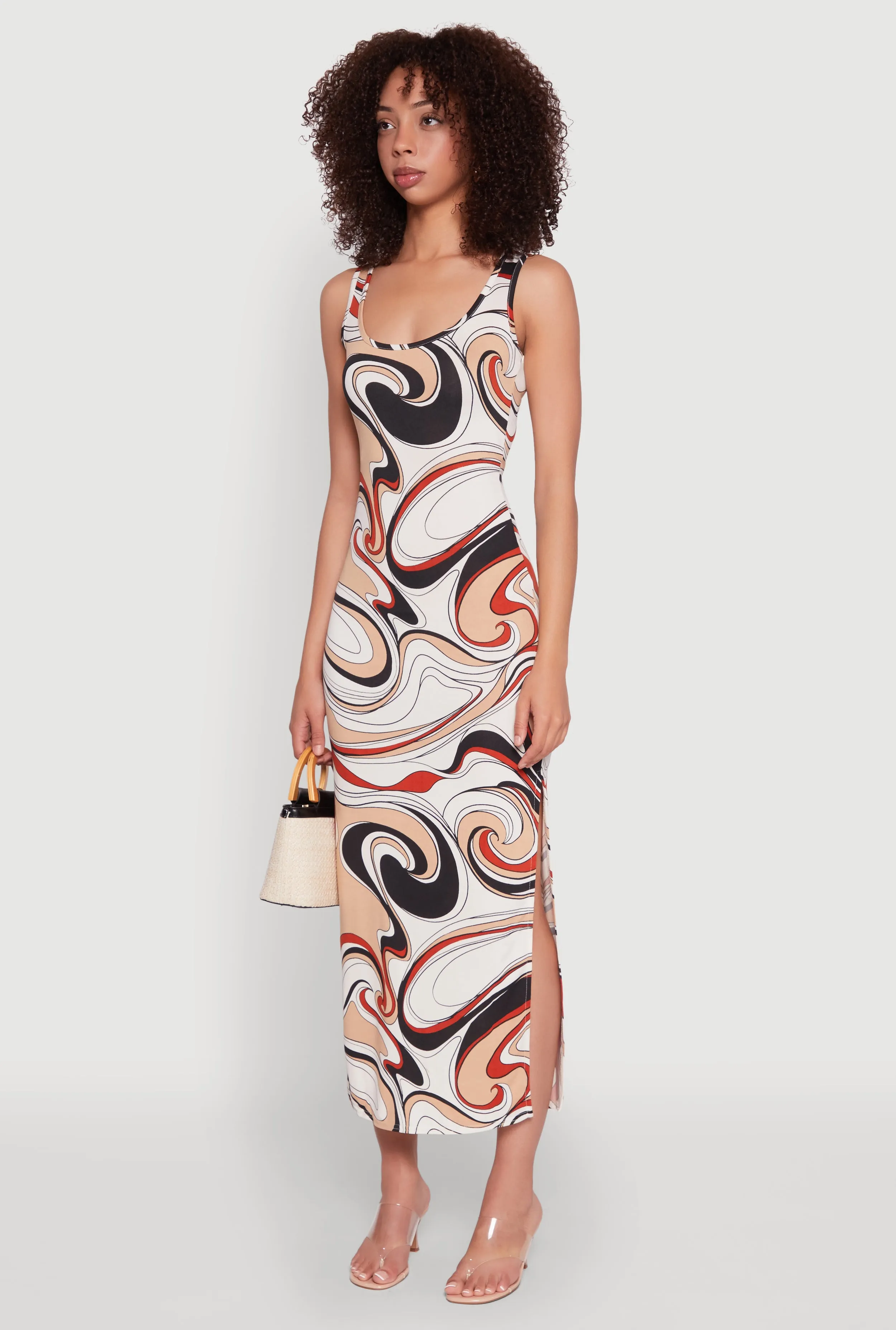 Nordic Edge Winter Snow Vivid Psychedelic Swirl Print Sleeveless Tank Dress