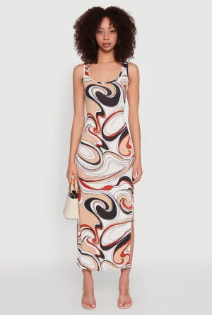 Vivid Psychedelic Swirl Print Sleeveless Tank Dress Garden Stroll